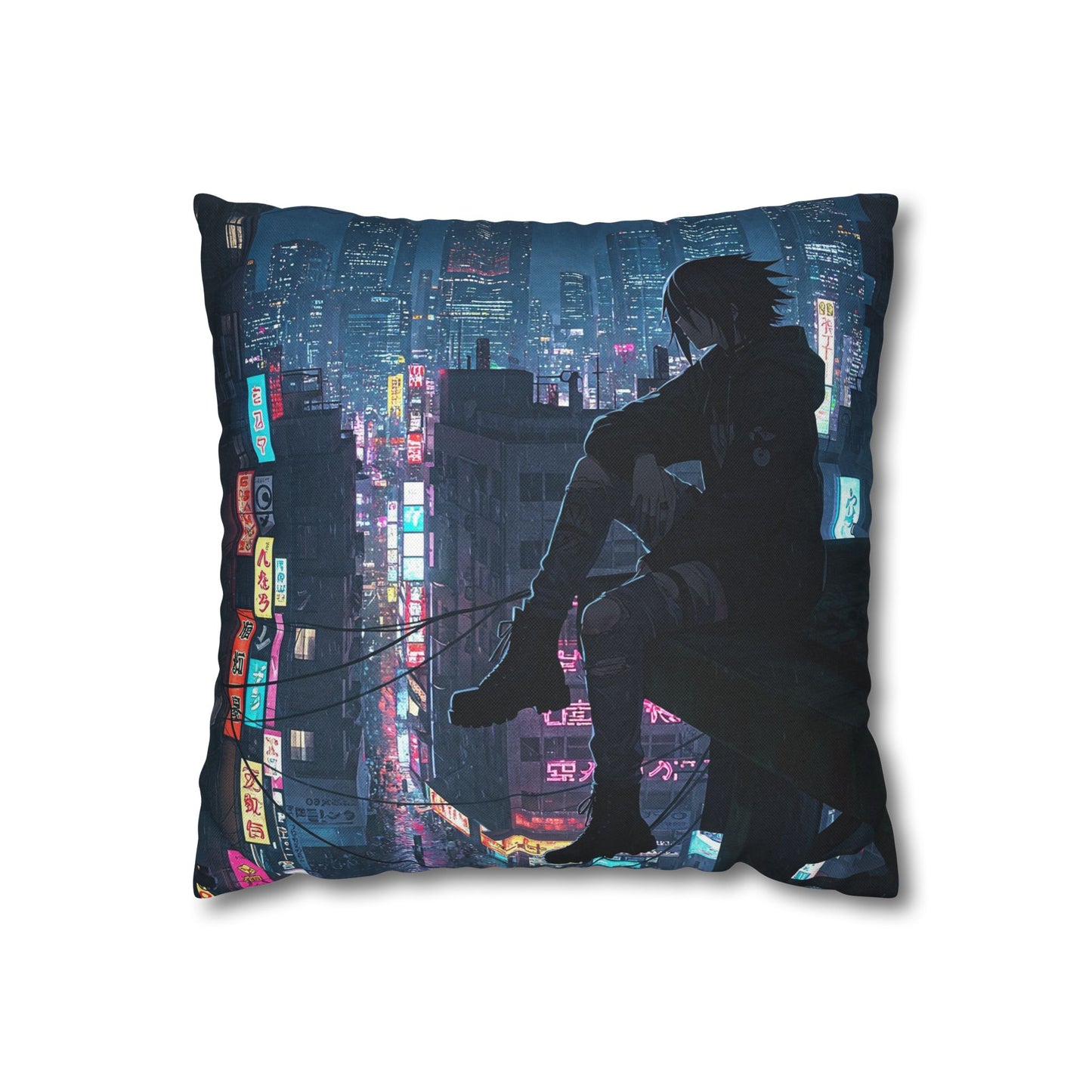 Anime-Inspired Urban Pillowcase, Cozy Home Decor, Nerdy Gift, Bedroom Accent, Cyberpunk Decor, Manga Lover Gift