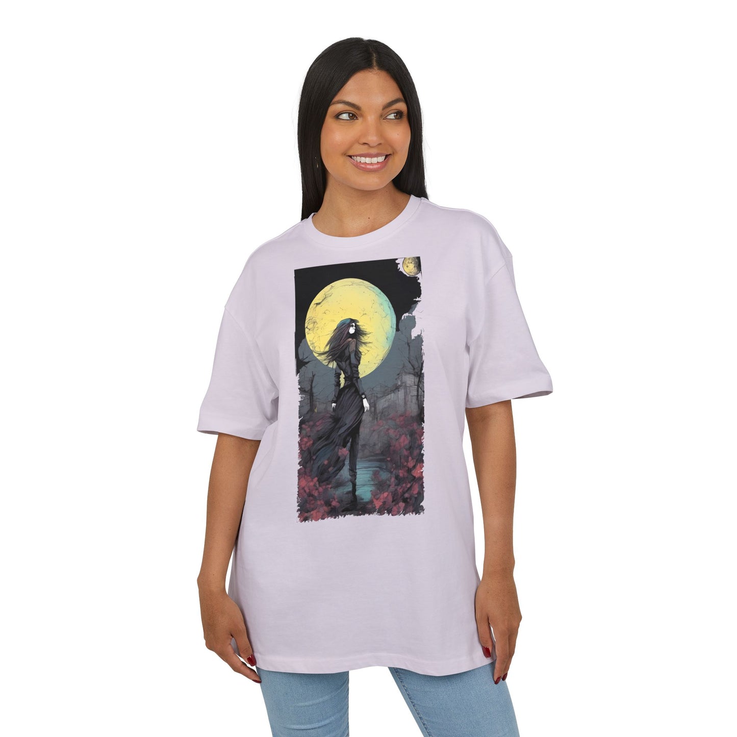 Moonlit Witch Oversize Tee, Cozy Casual Wear, Halloween Outfit, Gothic Style, Gift for Her, Everyday Fashion