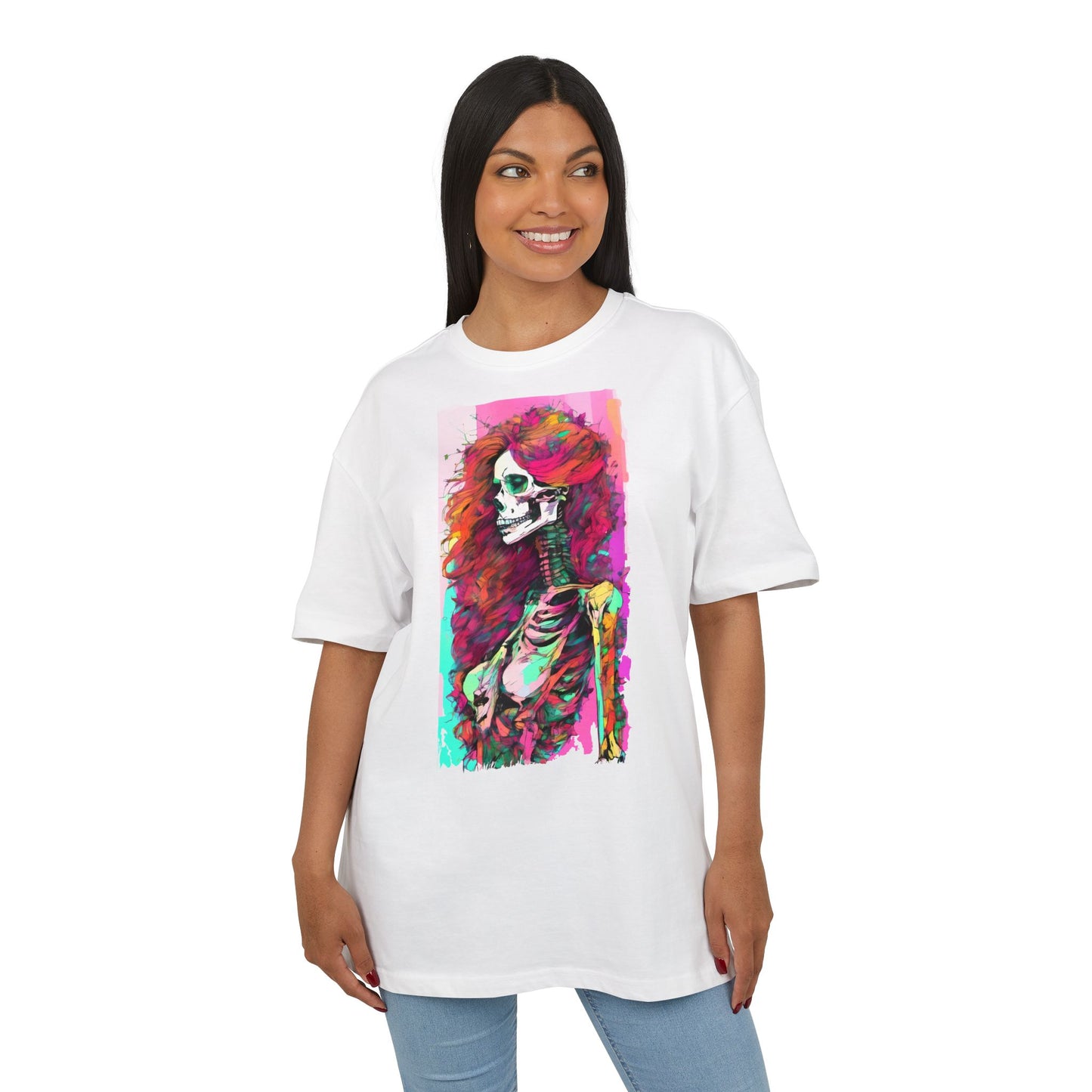 Vibrant Skeleton Art Unisex Heavy Oversize Tee, Halloween Shirt, Statement Tee, Graphic Tee, Casual Wear, Gift