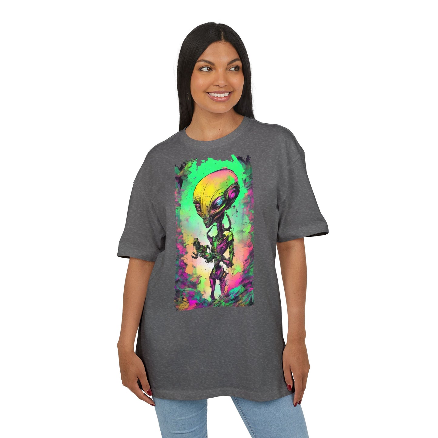 Cosmic Alien Art Tee - Unisex Heavy Oversize Tee, Retro Space Vibe Shirt, Gift for Sci-Fi Lovers, Casual Wear, Unique Graphic T-Shirt