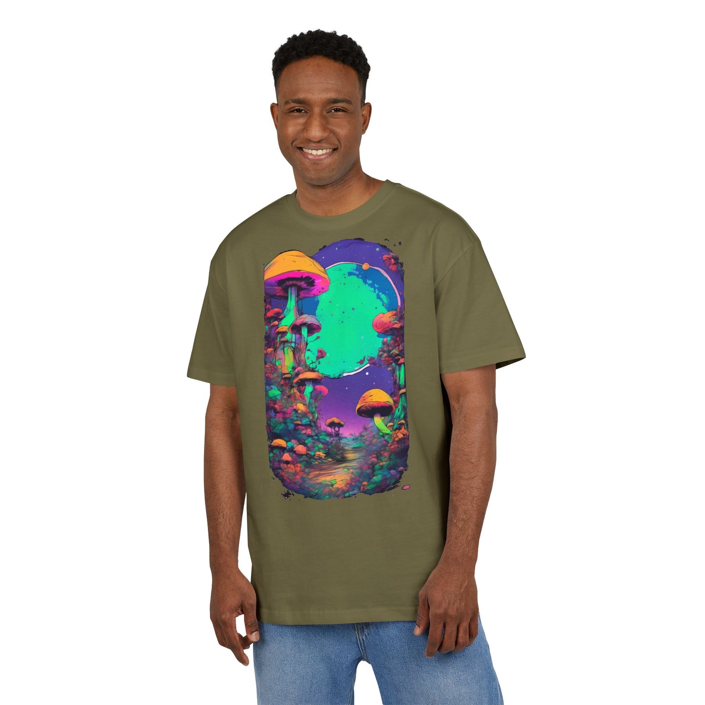 Psychedelic Mushroom Oversize Tee, Unisex Heavyweight Shirt, Bohemian Fashion, Festival Wear, Nature Lover Gift