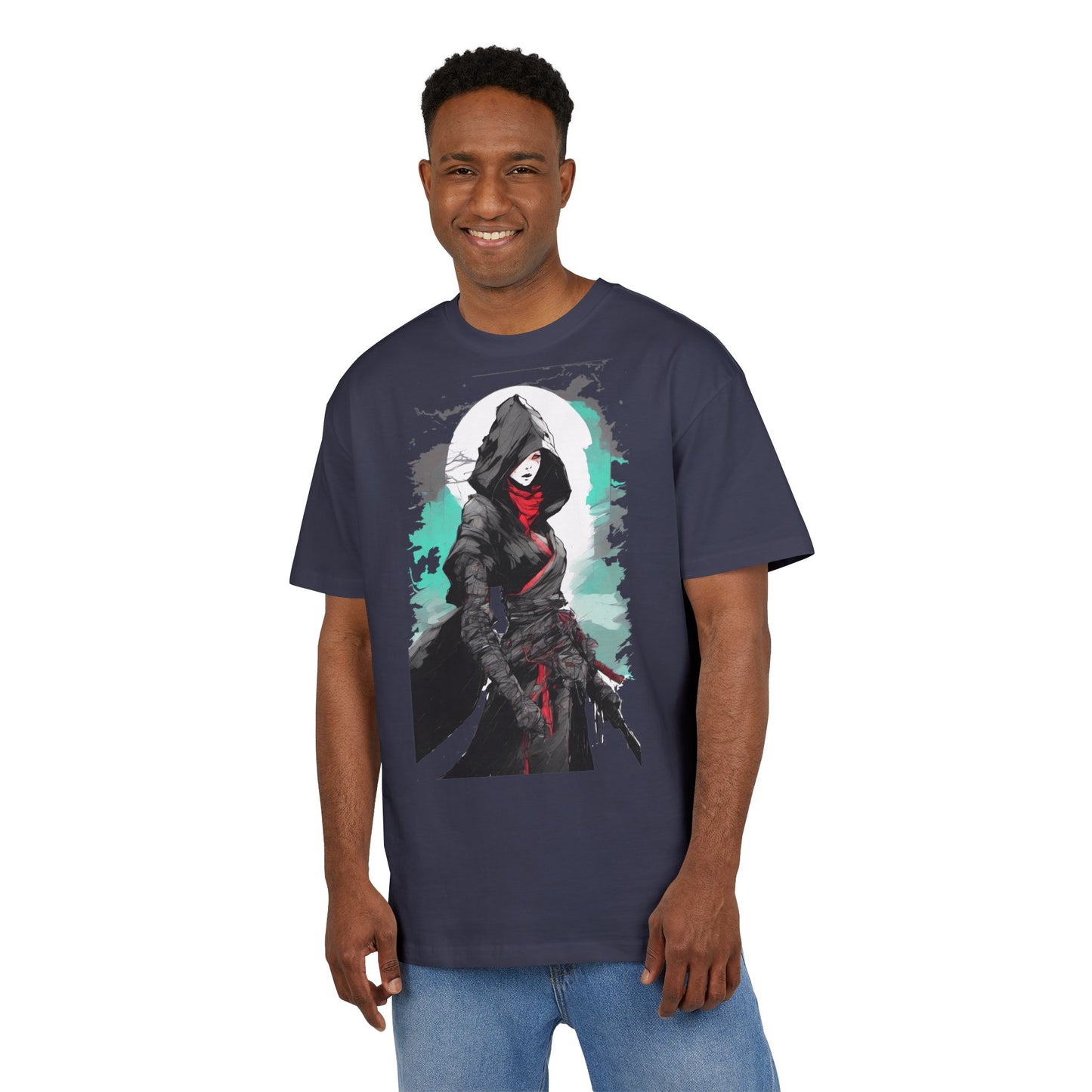 Hooded Warrior Oversize Tee | Unisex Graphic Shirt | Comfortable Casual Wear | Perfect for Comic Con, Gift for Gamers, Streetwear Fashion