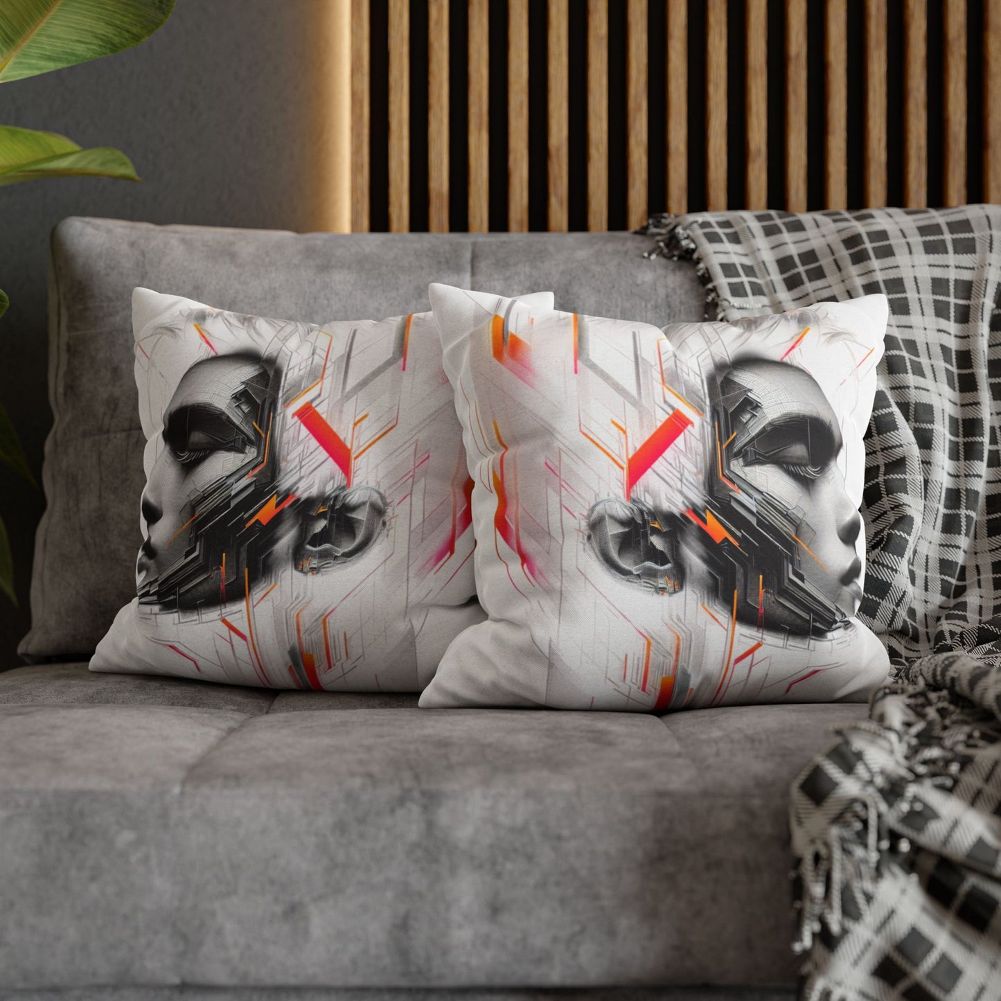 Futuristic Art Pillowcase - Modern Home Decor, Geometric Throw Pillow, Gift for Tech Lovers, Contemporary Accent Cushion