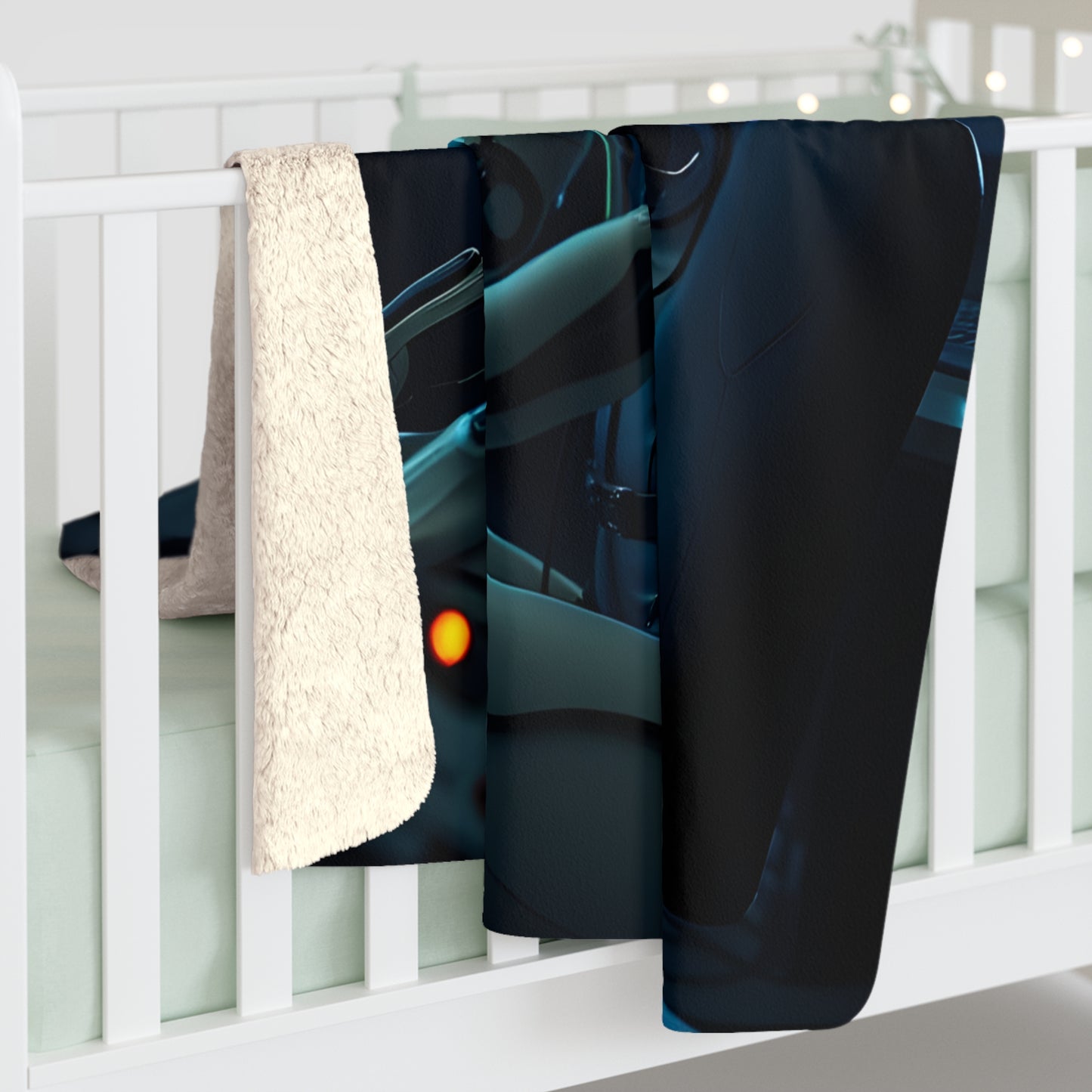 Cozy Cyberpunk Sherpa Fleece Blanket - Futuristic Design for Tech Lovers
