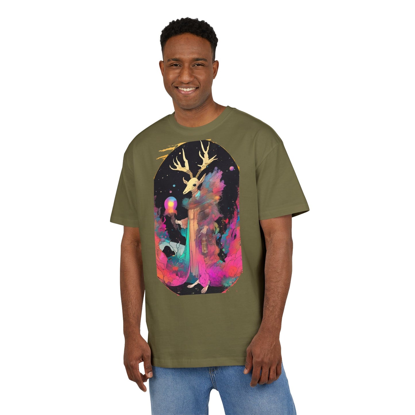 Cosmic Stag Unisex Oversize Tee | Bohemian Vibe T-Shirt, Fantasy Apparel, Unique Gift, Art-Inspired Fashion, Summer Style