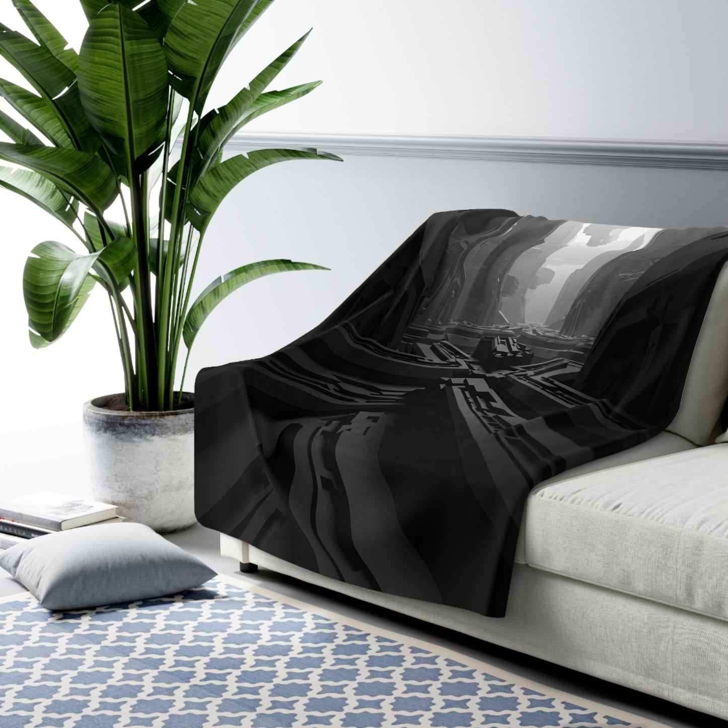 Futuristic Sherpa Fleece Blanket - Cozy Throw for Sci-Fi Lovers