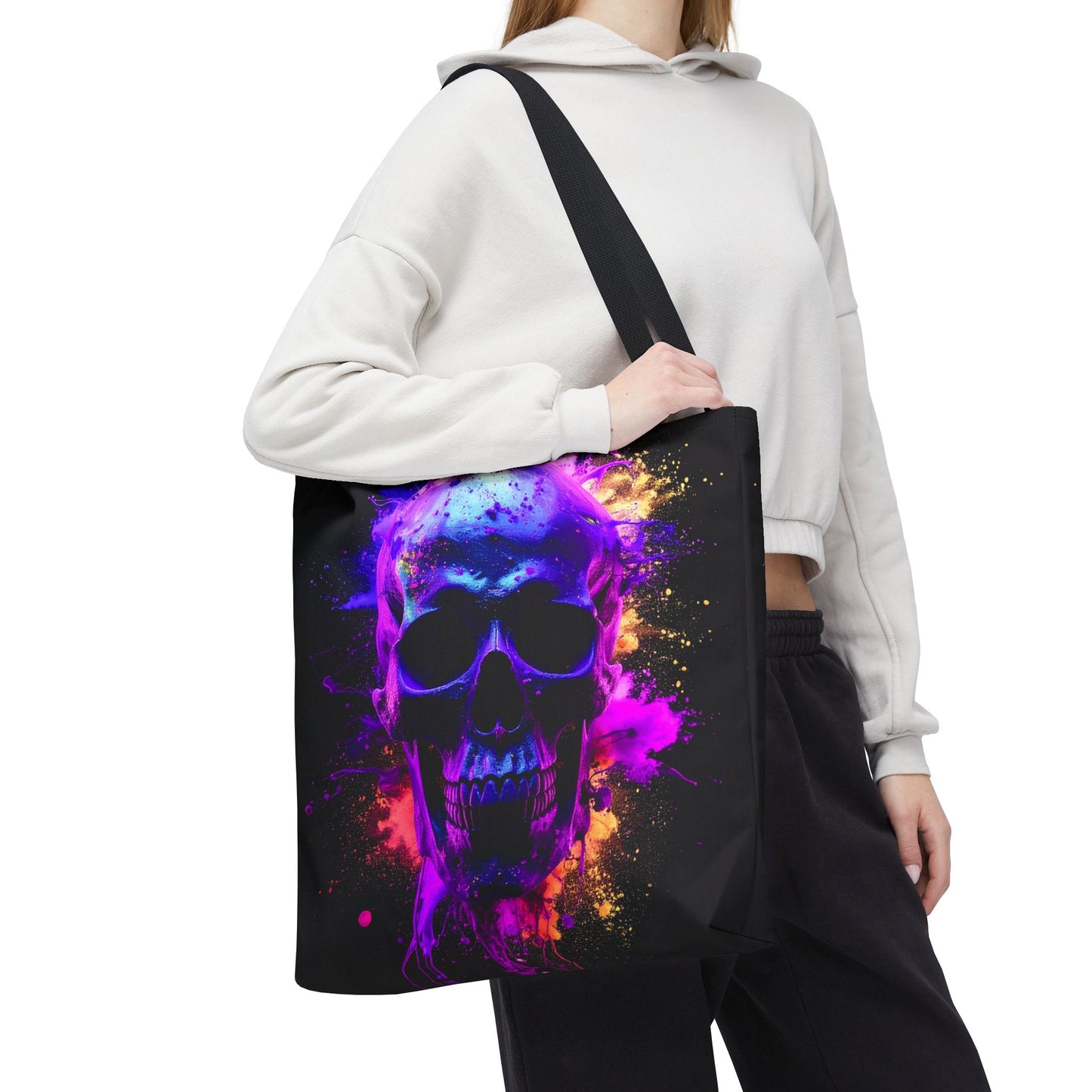 Skull Art Tote Bag, Stylish Shopping Tote, Colorful Beach Bag, Halloween Gift, Edgy Urban Accessory