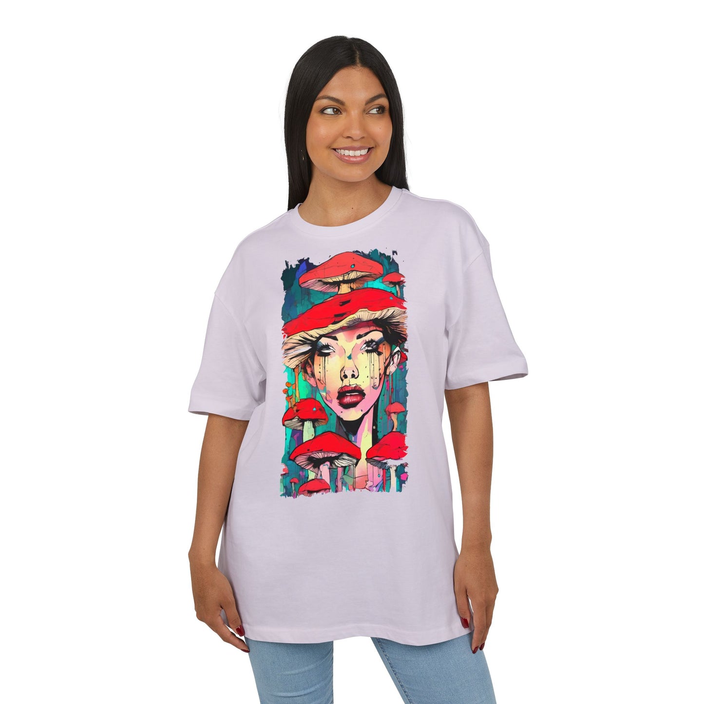 Colorful Art Tee, Unisex Heavy Oversize Tee with Mushroom Design, Casual Wear, Graphic Shirt, Gift for Art Lovers, Streetwear Style