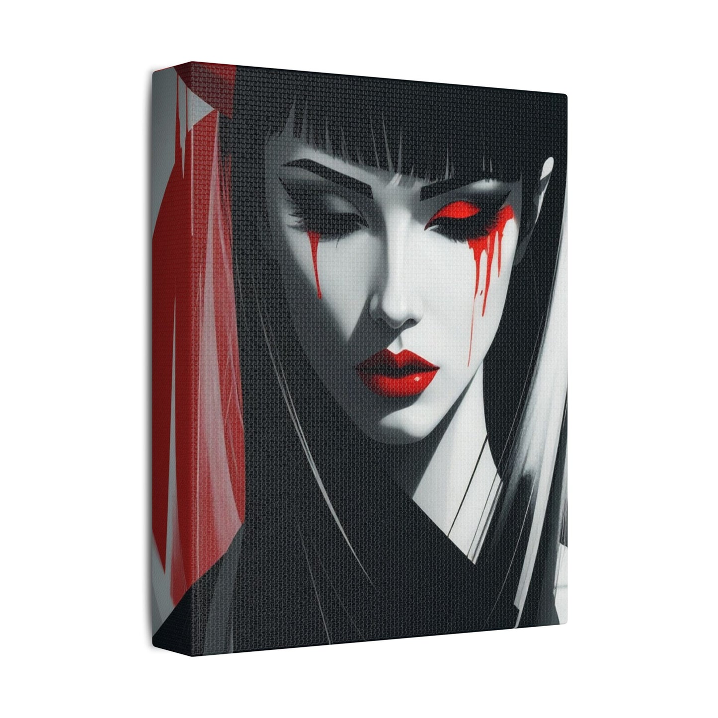 Japanese Art Canvas, Stretched Wall Art, Modern Home Decor, Red and Black Portrait, Unique Gift for Art Lovers, Asian Aesthetic