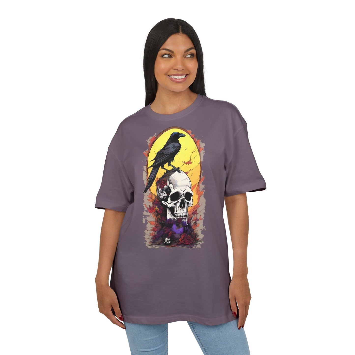 Gothic Raven & Skull Tee, Unisex Oversized Shirt, Edgy Halloween Fashion, Alternative Streetwear, Unique Graphic Tee, Perfect Gift