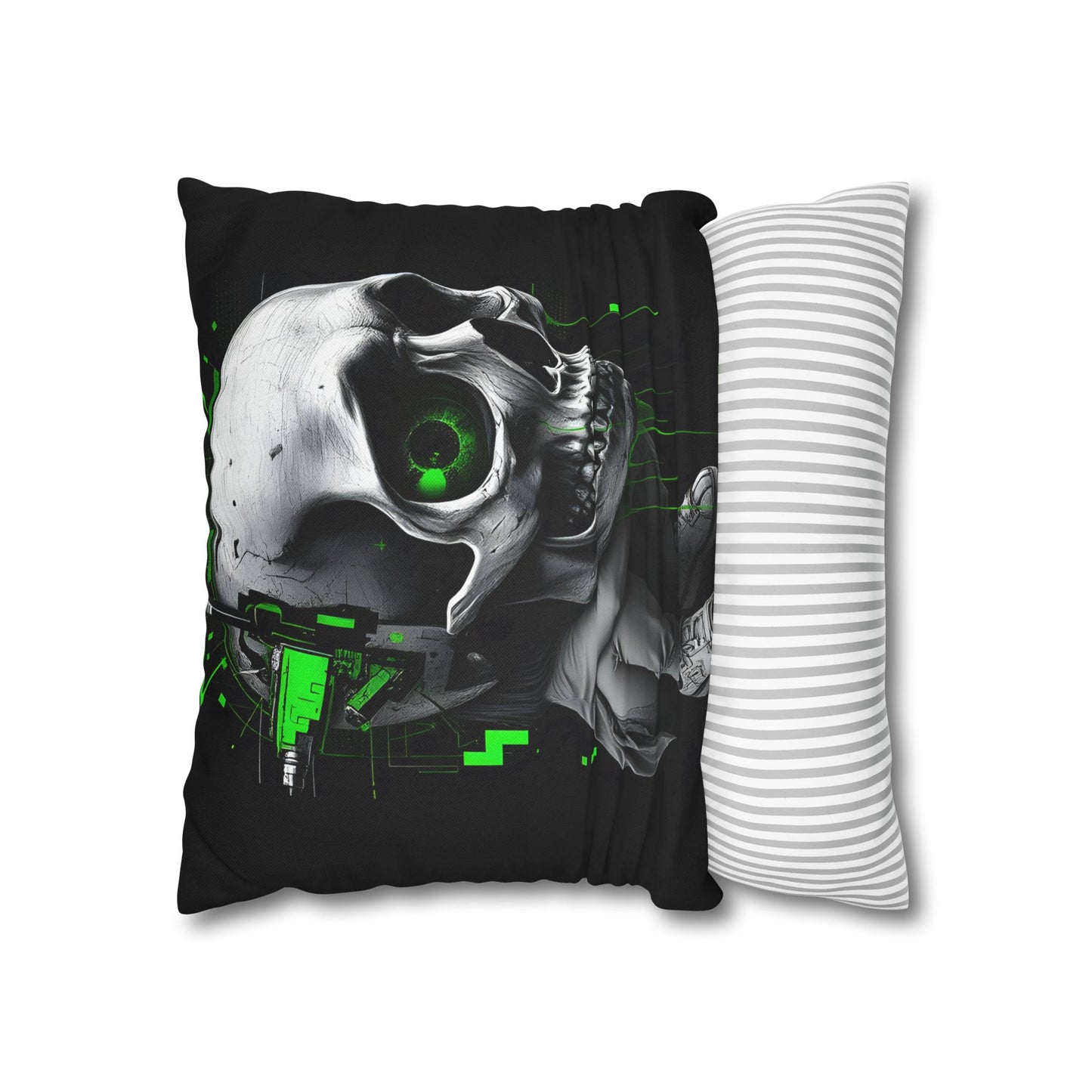 Edgy Skull Pillowcase | Gaming Decor, Modern Home Accent, Halloween Gift, Unique Couch Pillow, Cyberpunk Style