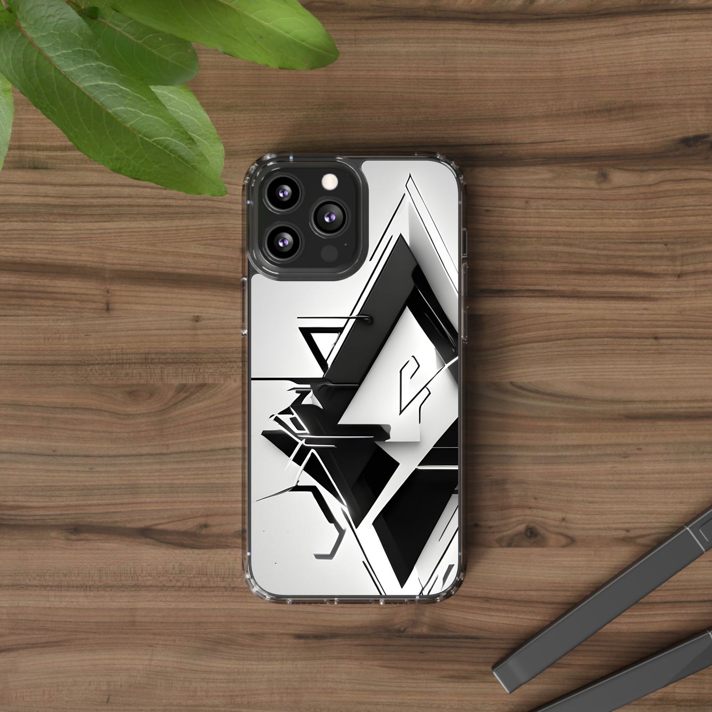 Clear Phone Case with Abstract Edgy Design Print