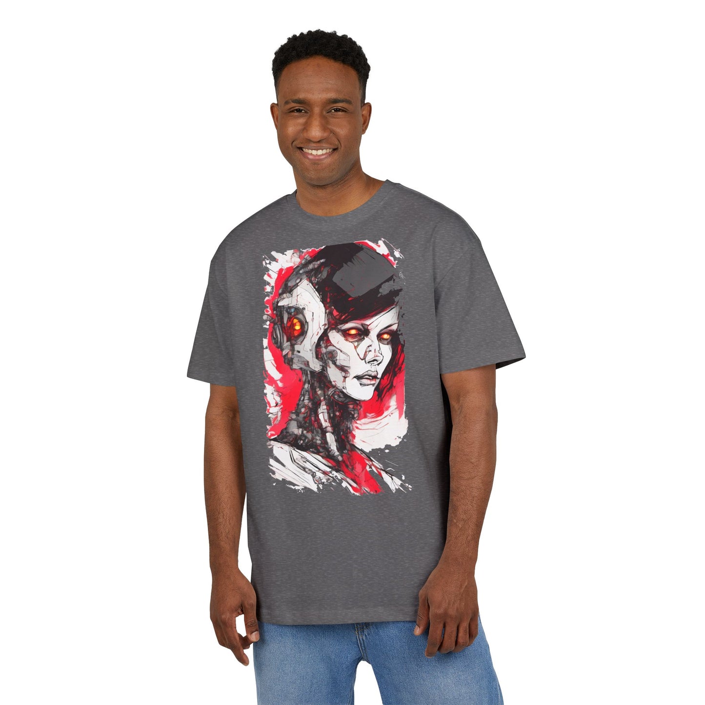 Cyberpunk-Inspired Unisex Heavy Oversize Tee | Graphic Tee, Streetwear, Gift for Gamers, Unique Fashion, Modern Art Apparel