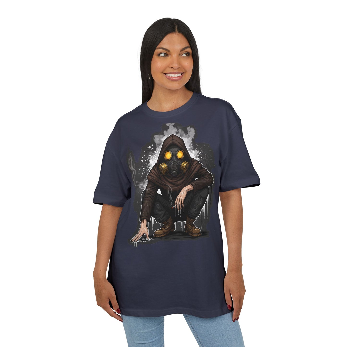 Gothic Gas Mask Unisex Heavy Oversize Tee, Streetwear Graphic Tee, Casual T-Shirt, Halloween Costume Top, Unique Gift Idea