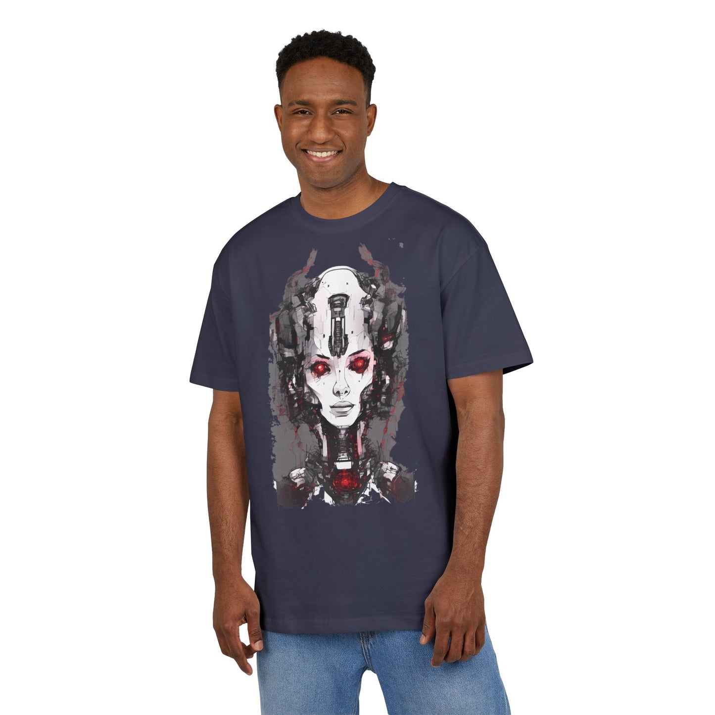 Futuristic Graphic Tee, Unique Oversized T-Shirt, Stylish Casual Wear, Perfect Gift for Art Lovers, Bold Design for Teens