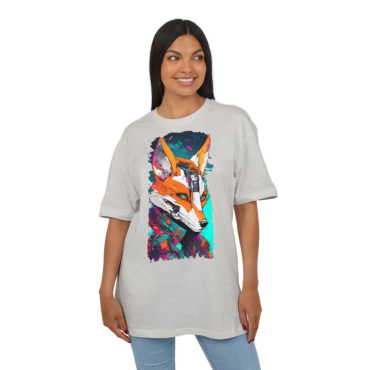 Futuristic Fox Design Unisex Oversize Tee, Graphic Tee, Cool T-Shirt, Unique Gift, Casual Wear