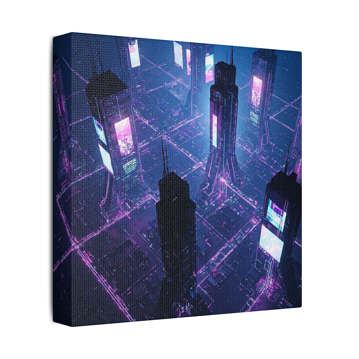 Futuristic Art Canvas, Urban Wall Decor, Retro Digital Print, Cyberpunk Artwork, Modern Home Aesthetic