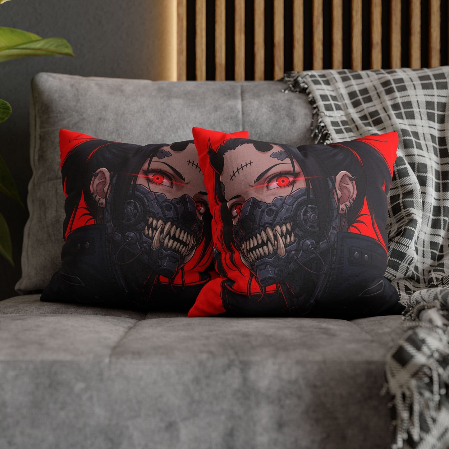 Gothic Anime Pillowcase, Decorative Throw Pillow, Cyberpunk Square Cushion, Bedroom Decor, Unique Gift for Fans, Cozy Home Accents