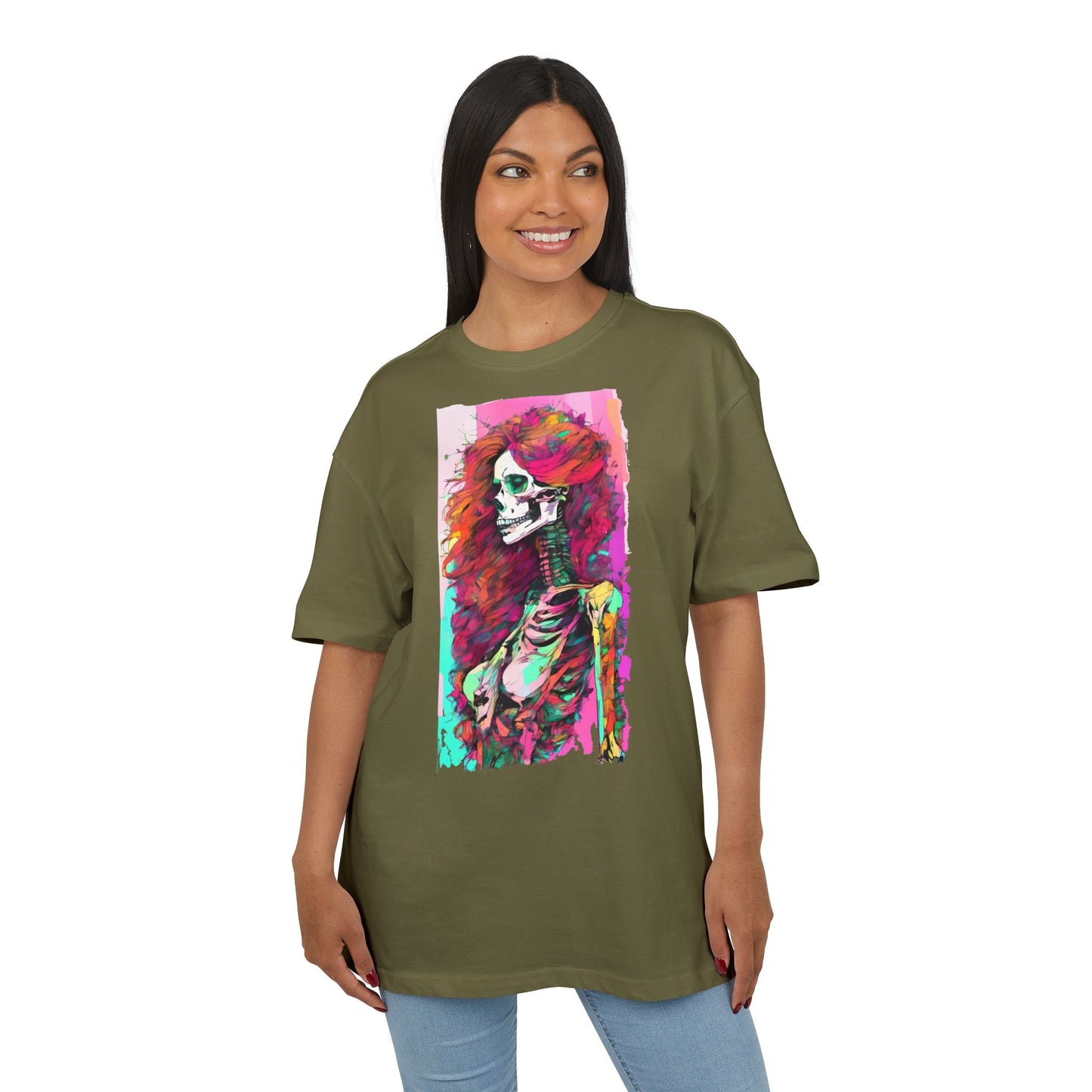 Vibrant Skeleton Art Unisex Heavy Oversize Tee, Halloween Shirt, Statement Tee, Graphic Tee, Casual Wear, Gift