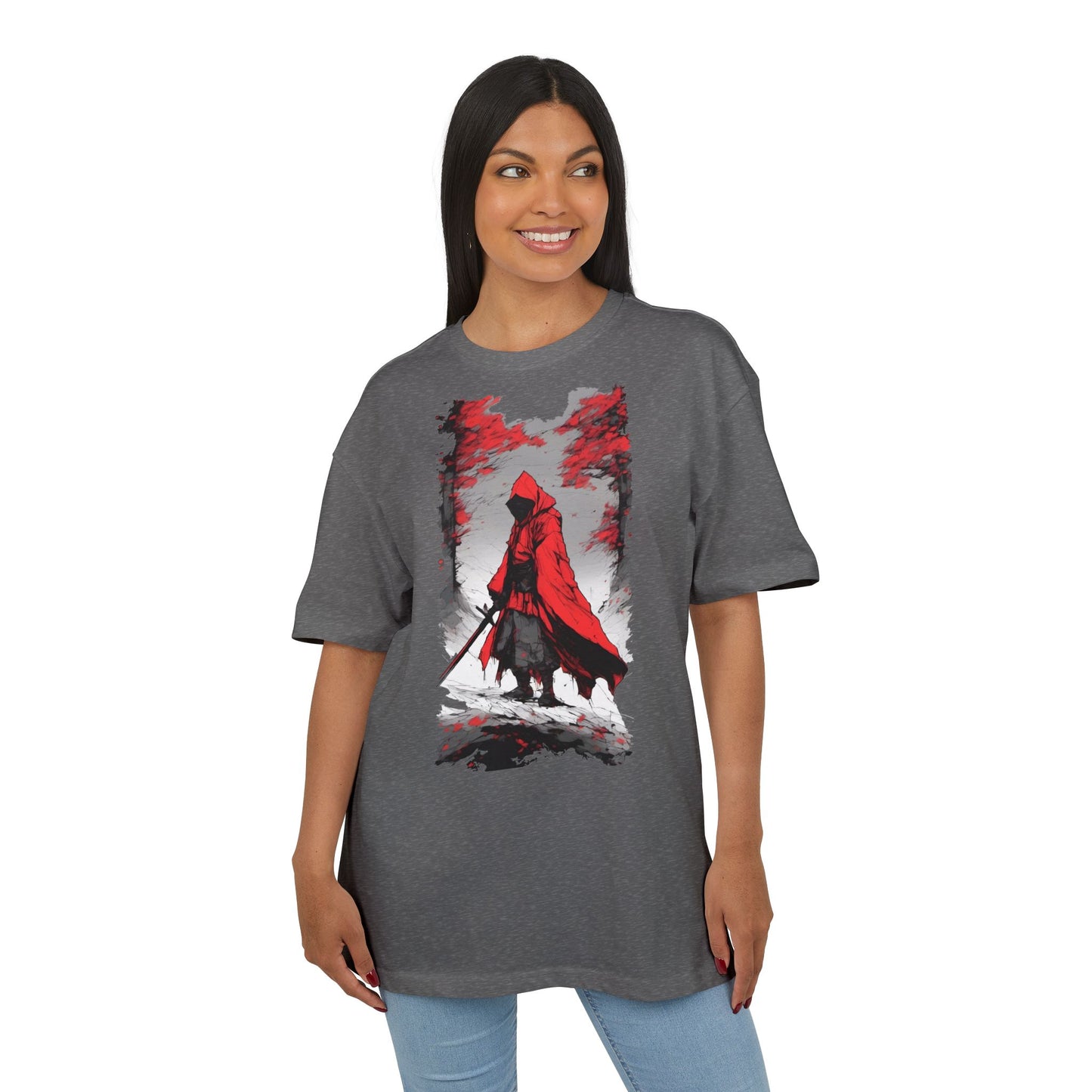 Stylish Unisex Heavy Oversize Tee - Red Hooded Figure Design, Graphic Tee, Casual Wear, Streetwear, Gifts for Men and Women