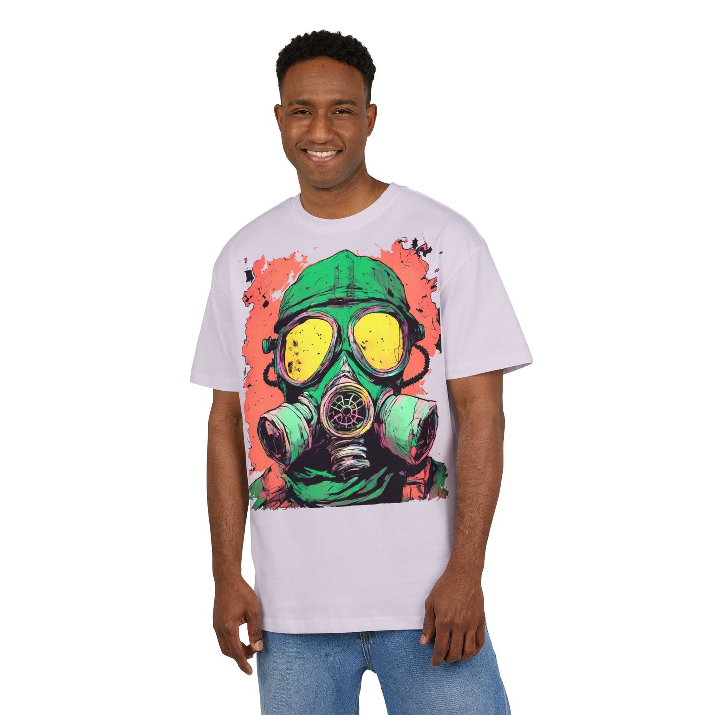 Retro Gas Mask Unisex Heavy Oversize Tee, Streetwear T-Shirt, Unique Graphic Tee, Festival Fashion, Cool Casual Wear