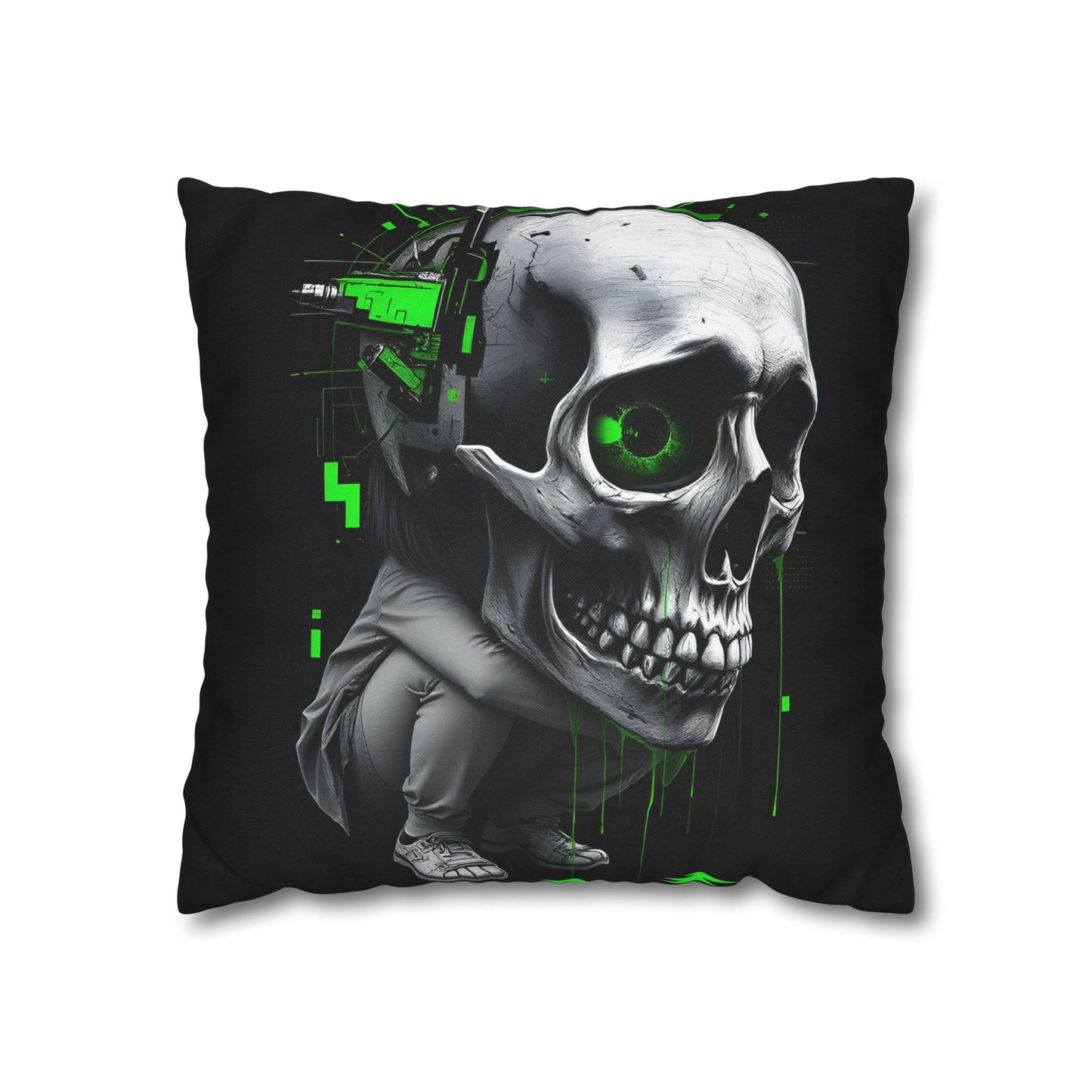 Edgy Skull Pillowcase | Gaming Decor, Modern Home Accent, Halloween Gift, Unique Couch Pillow, Cyberpunk Style