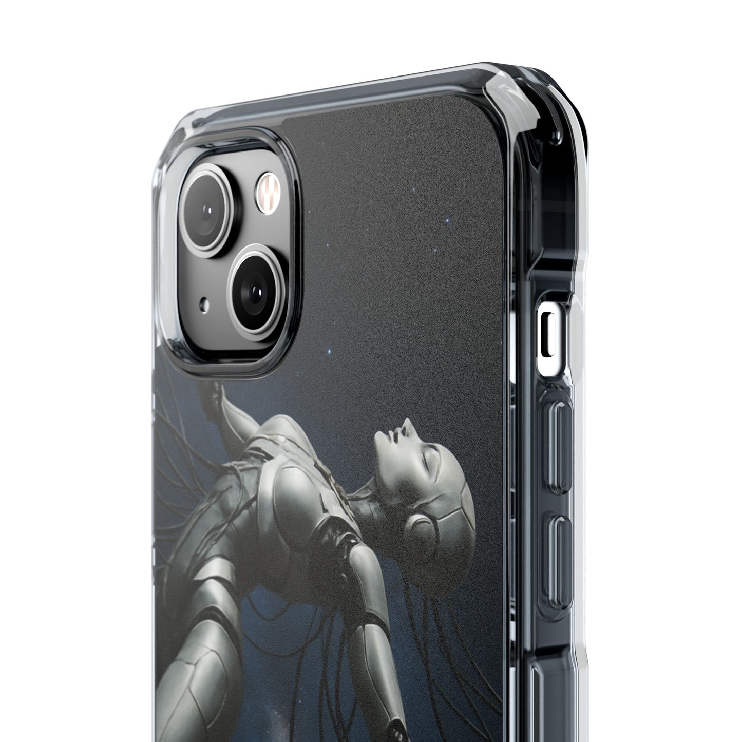 Futuristic Phone Case, Artistic Clear Impact Case for Tech Lovers, Robot Design Phone Cover, Unique Gift for Geeks, Space Theme