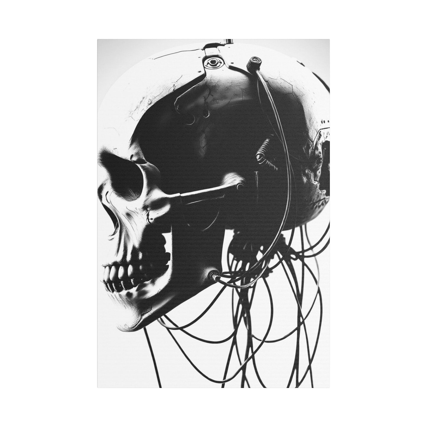 Gothic Skull Canvas Art, Black and White Stretched Wall Decor, Edgy Home Aesthetic, Perfect for Halloween and Punk Lovers