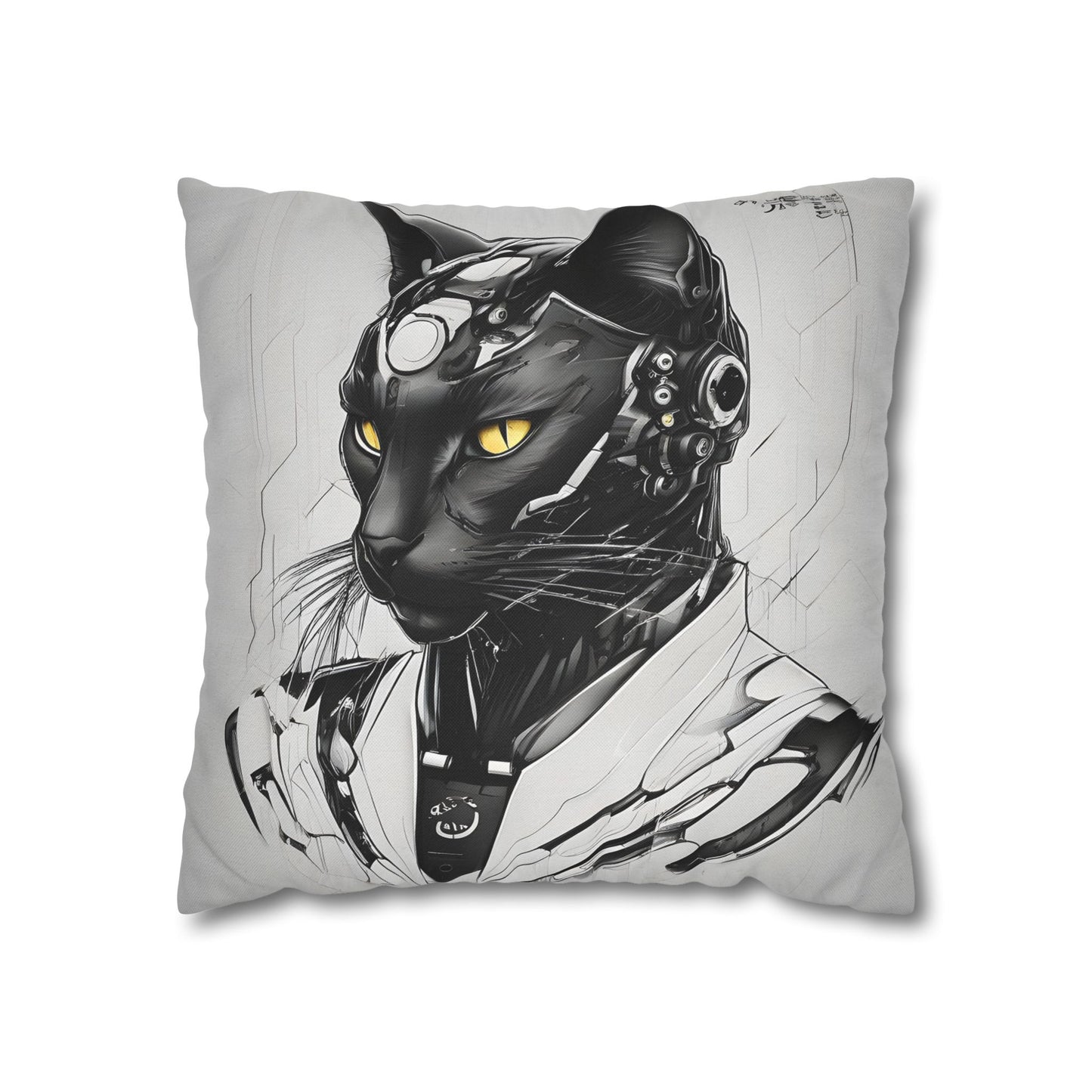 Square Pillowcase with Edgy Futuristic Cat Design