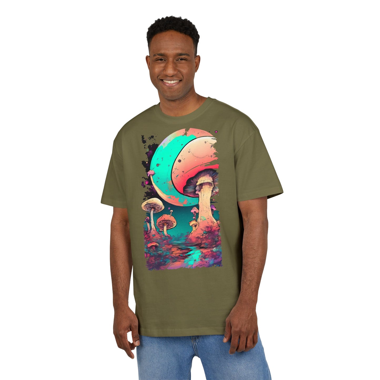 Cosmic Mushroom Graphic Tee, Unisex Oversized Shirt, Boho Vibe Top, Festival Wear, Unique Gift for Nature Lovers, Relaxed Fit Shirt