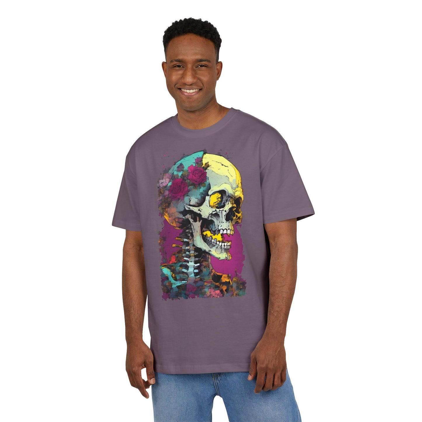 Colorful Skull Oversize Tee, Unisex Graphic Shirt, Edgy Streetwear, Casual Summer Top, Halloween Costume, Gift for Art Lovers
