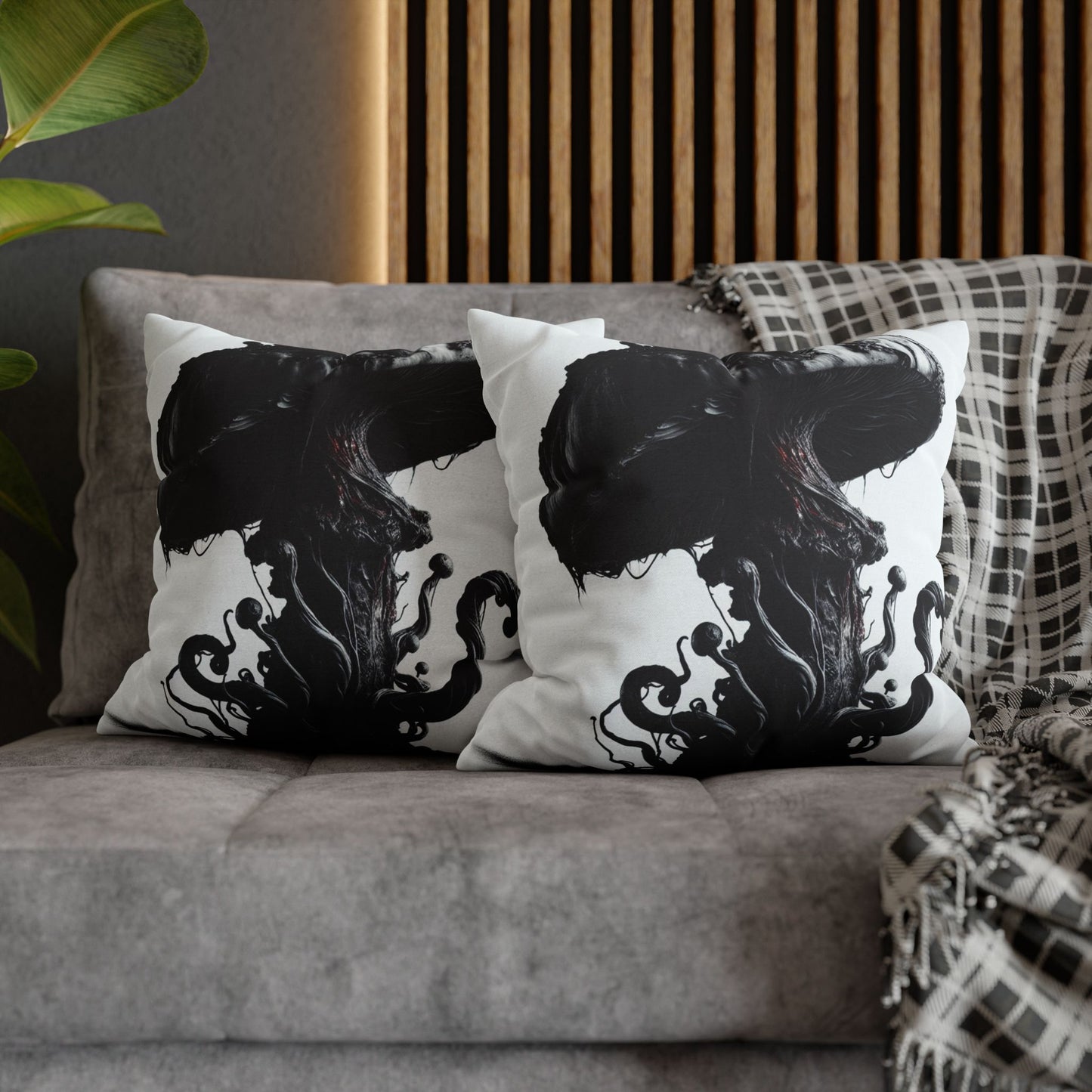 Gothic Mushroom Pillowcase | Dark Art Decor, Home Accent, Unique Gift, Black and White Throw Pillow, Living Room Decor