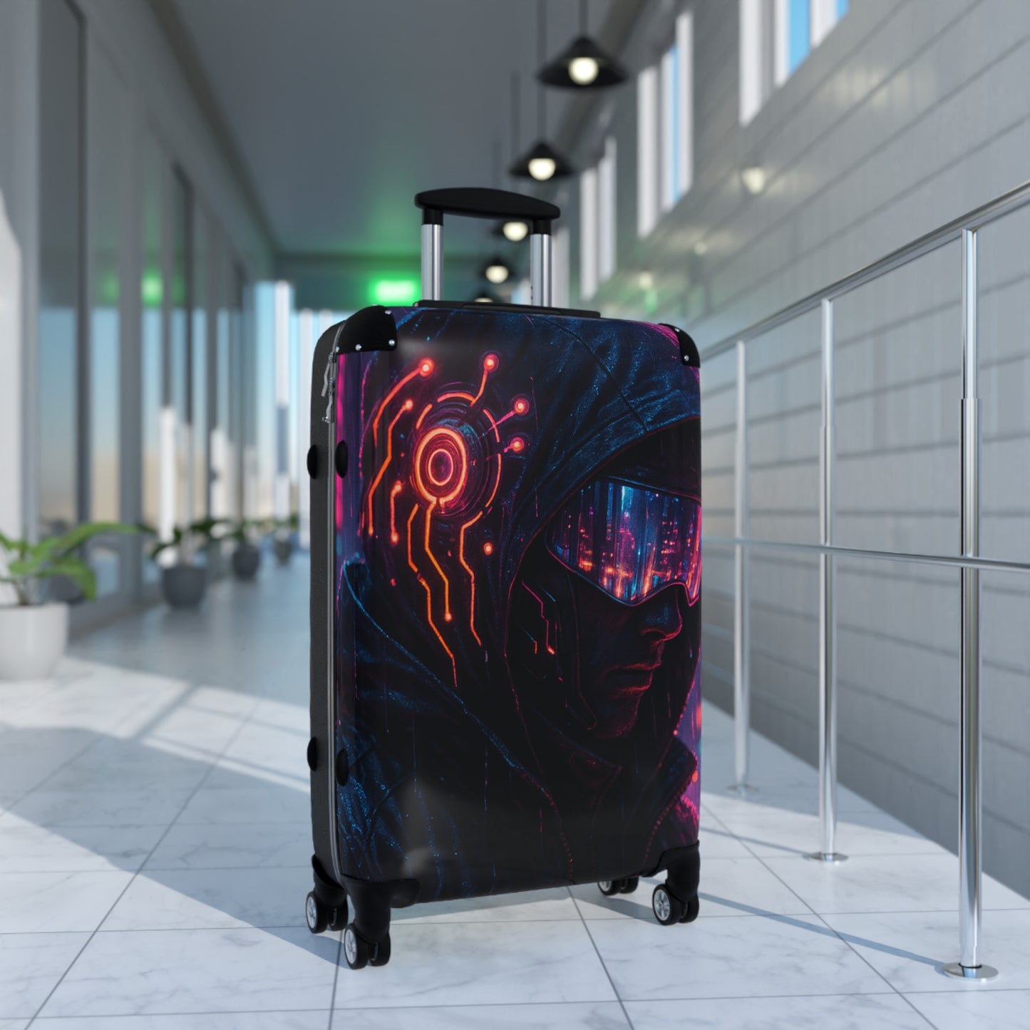 Futuristic Suitcase with Cyberpunk Design | Travel Luggage, Geek Gift, Stylish Bag, Unique Carry-On, Adventure Accessories