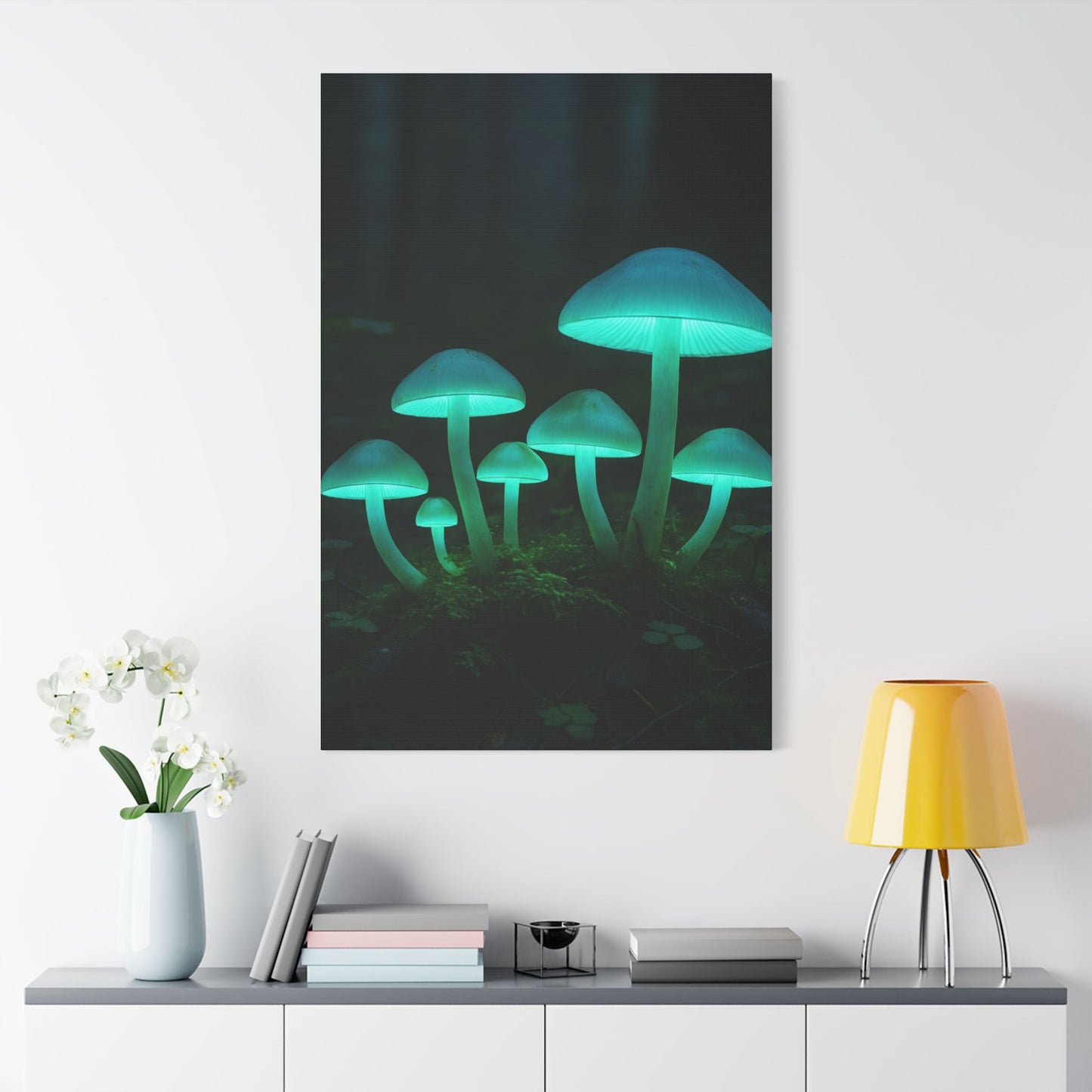 Glowing Mushroom Canvas Art Print, Mystical Wall Decor, Nature Lovers Gift, Home Aesthetic, Unique Artwork for Bedrooms, Living Rooms