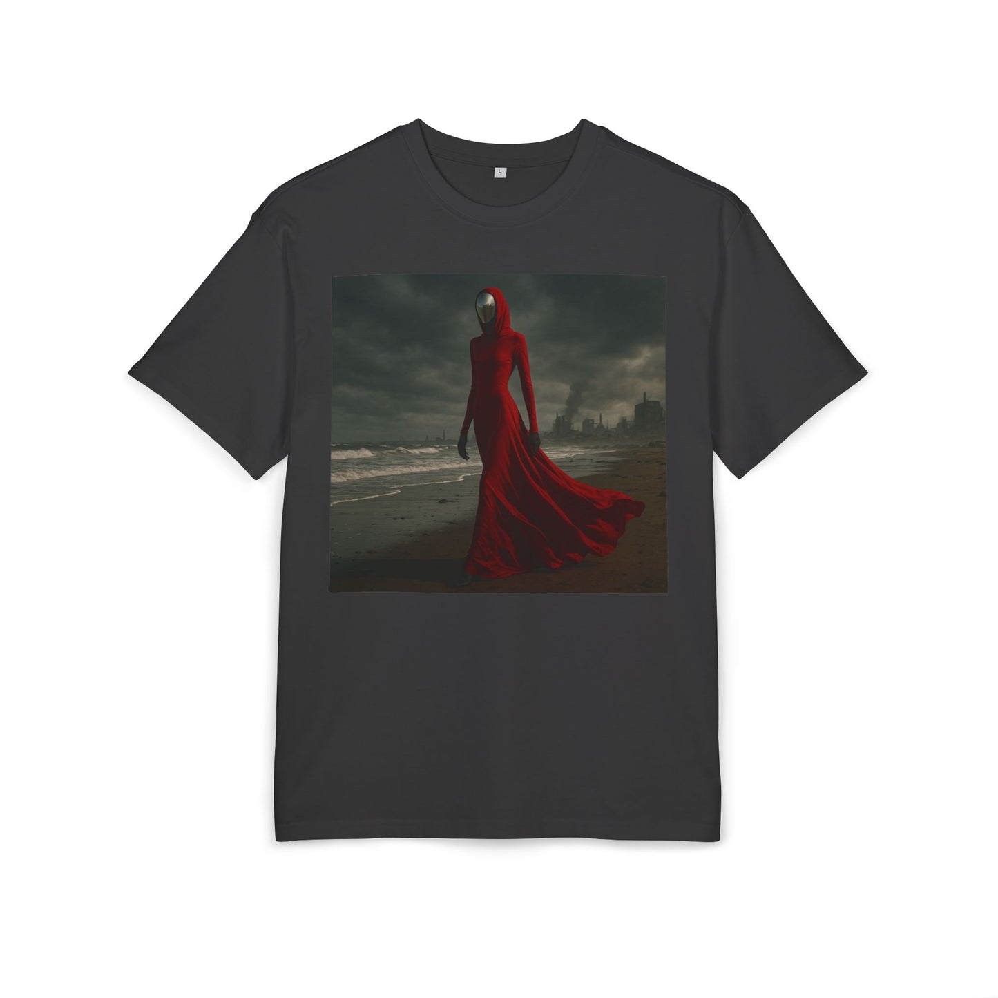 Mystical Red Hooded Tee - Unisex Oversize T-Shirt, Grunge Fashion, Streetwear Style, Gift for Horror Fans, Casual Wear