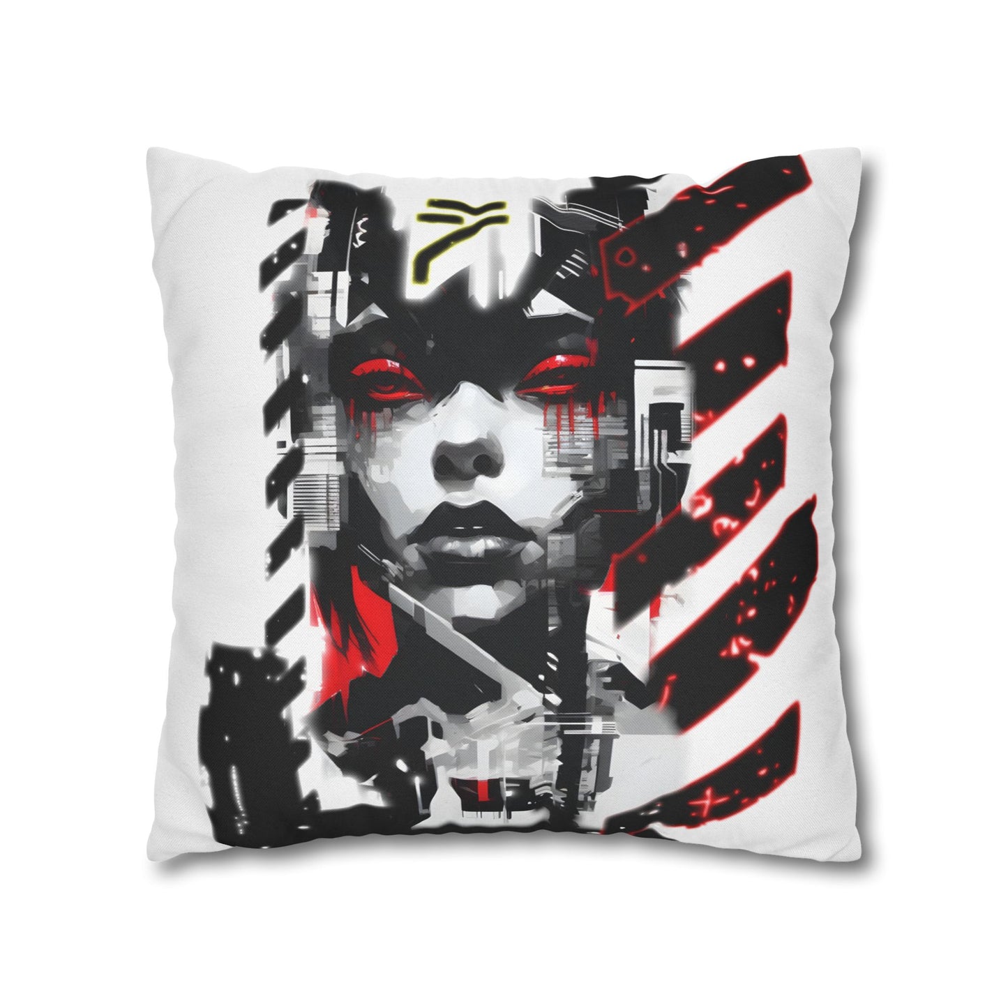 Bold Graphic Pillowcase, Unique Decorative Cushion Cover for Modern Home, Cyberpunk Art Decor, Gift for Art Lovers, Stylish Throw Pillow