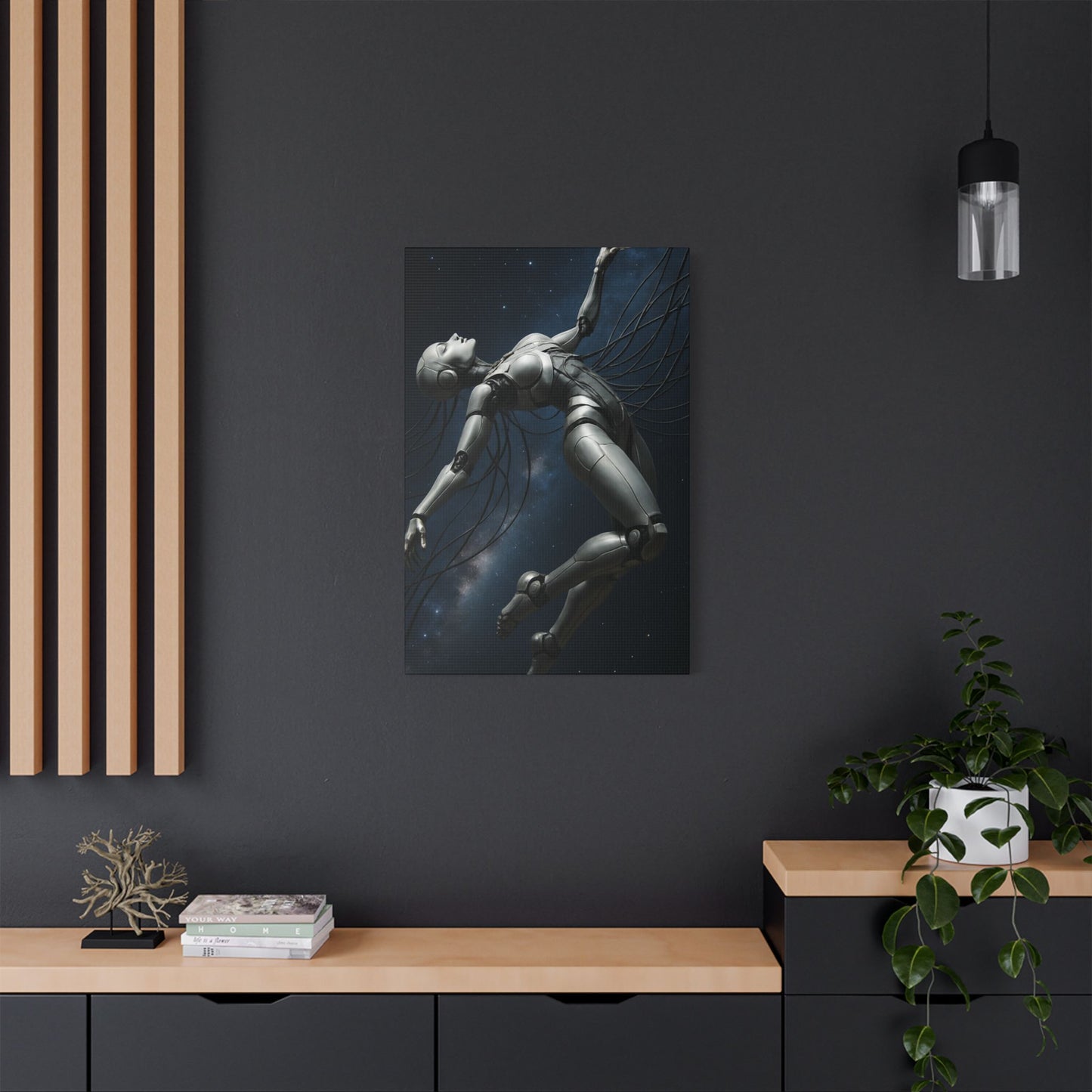 Satin Canvas Art Print, Futuristic Robot Wall Decor, Unique Home Artwork, Cyberpunk Aesthetic, Gift for Tech Lovers