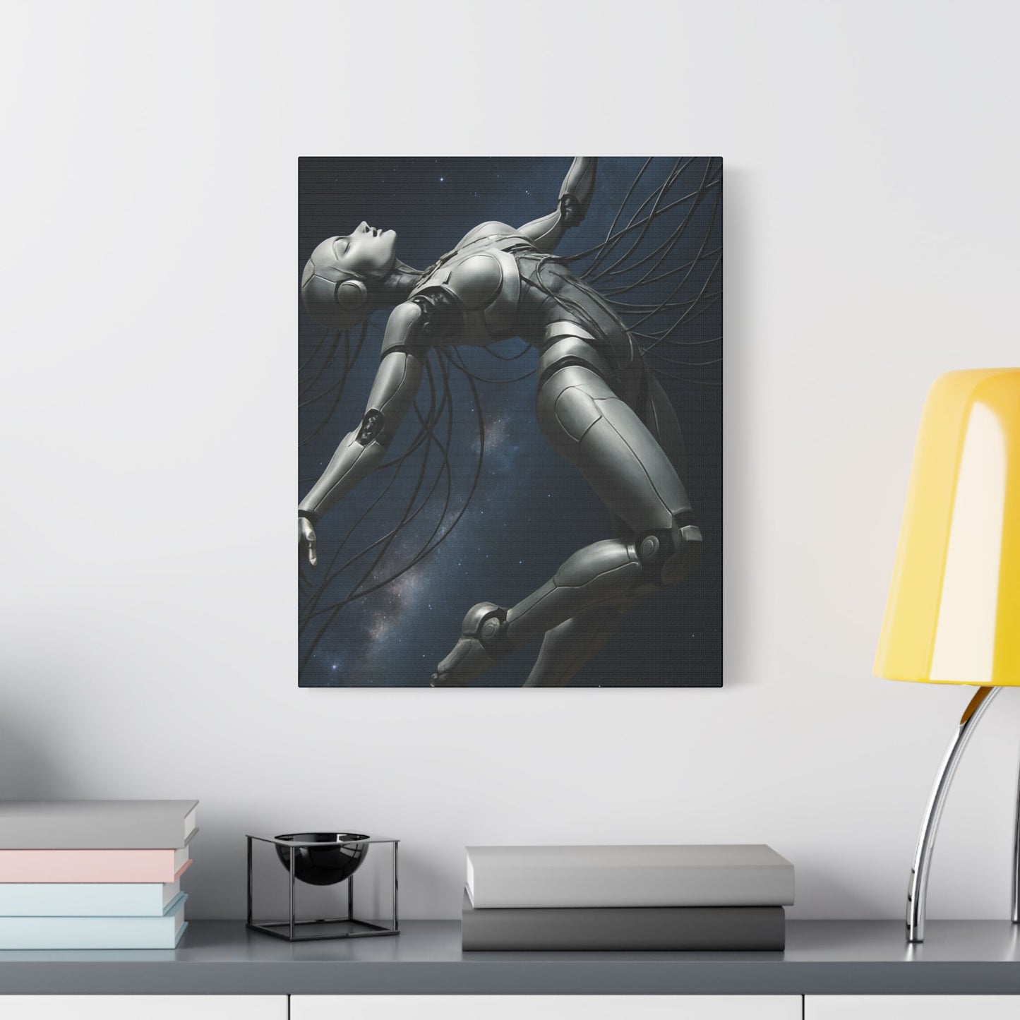 Satin Canvas Art Print, Futuristic Robot Wall Decor, Unique Home Artwork, Cyberpunk Aesthetic, Gift for Tech Lovers