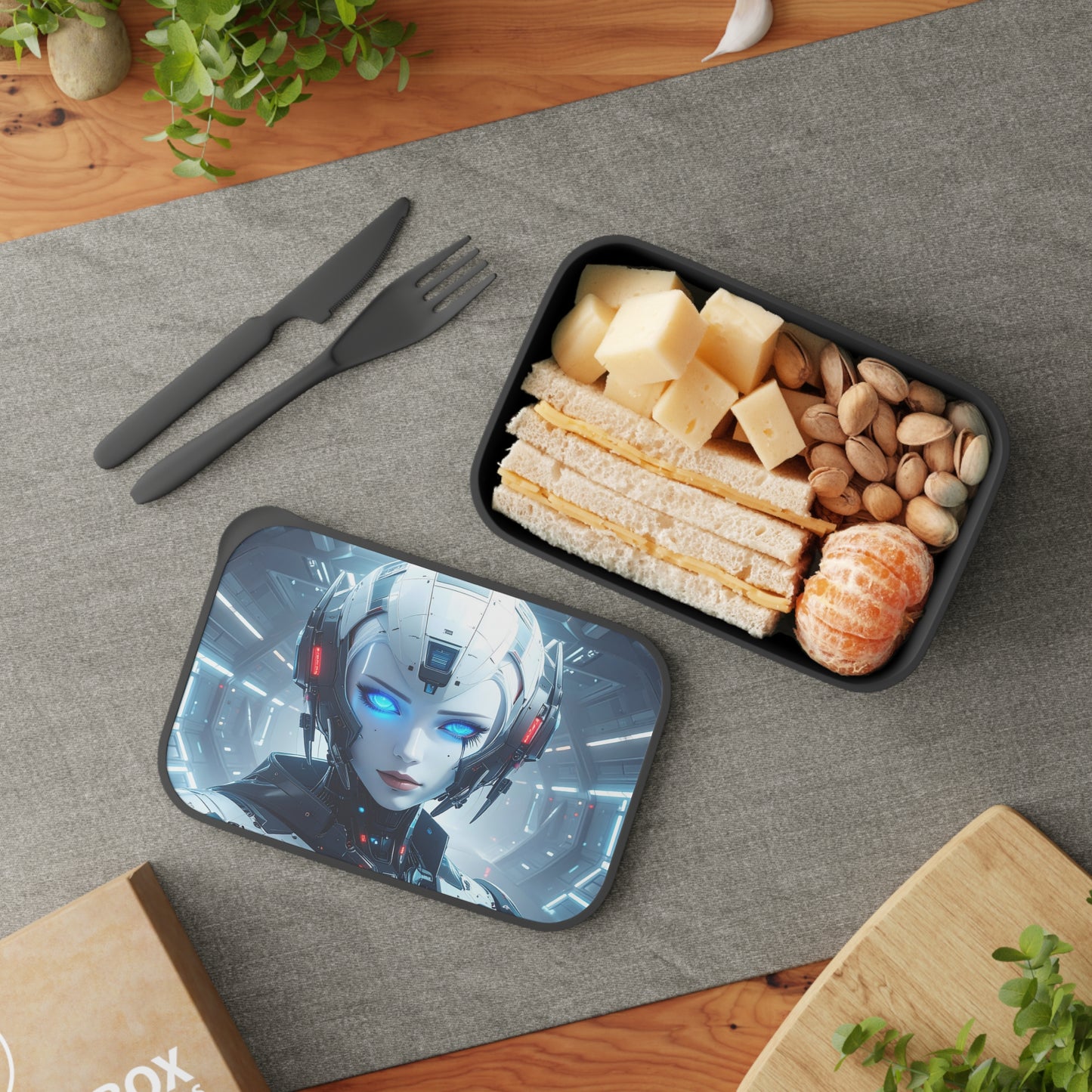 Futuristic Bento Box with Utensils, Space Design Lunch Container, Gift for Tech Lovers, Sci-Fi Bento, Robotic Meal Prep