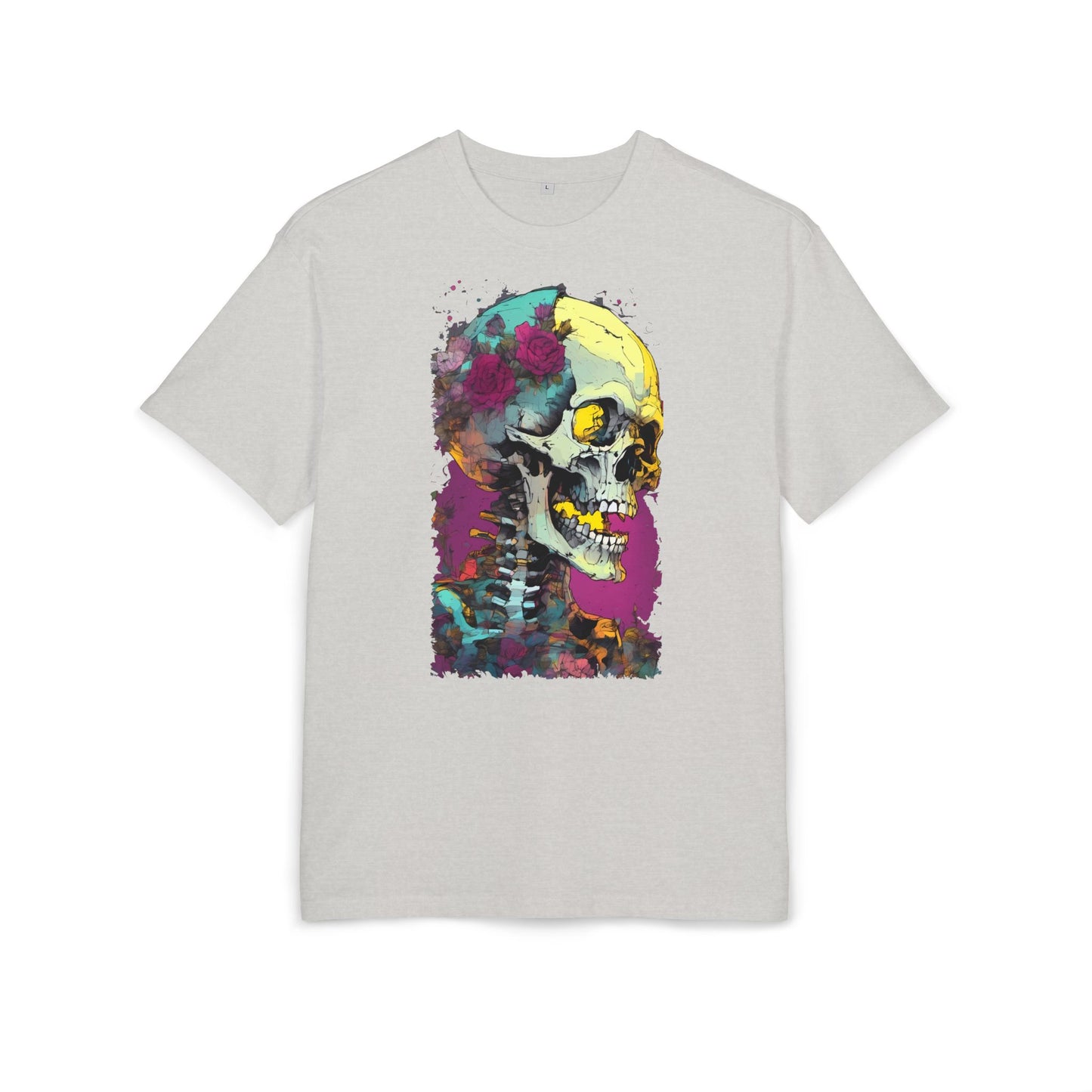Colorful Skull Oversize Tee, Unisex Graphic Shirt, Edgy Streetwear, Casual Summer Top, Halloween Costume, Gift for Art Lovers
