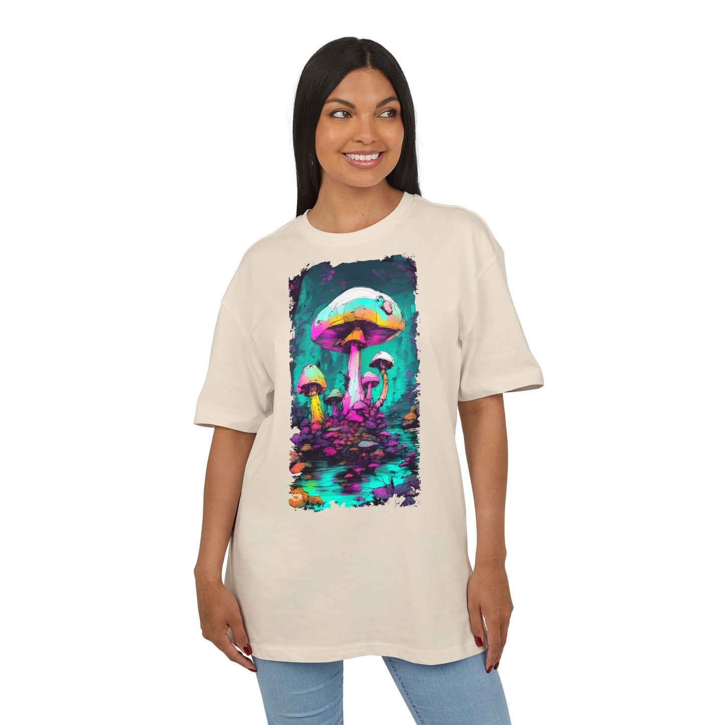 Psychedelic Mushroom Unisex Oversized Tee, Retro Graphic T-Shirt, Festival Wear, Street Style, Unique Gift for Nature Lovers