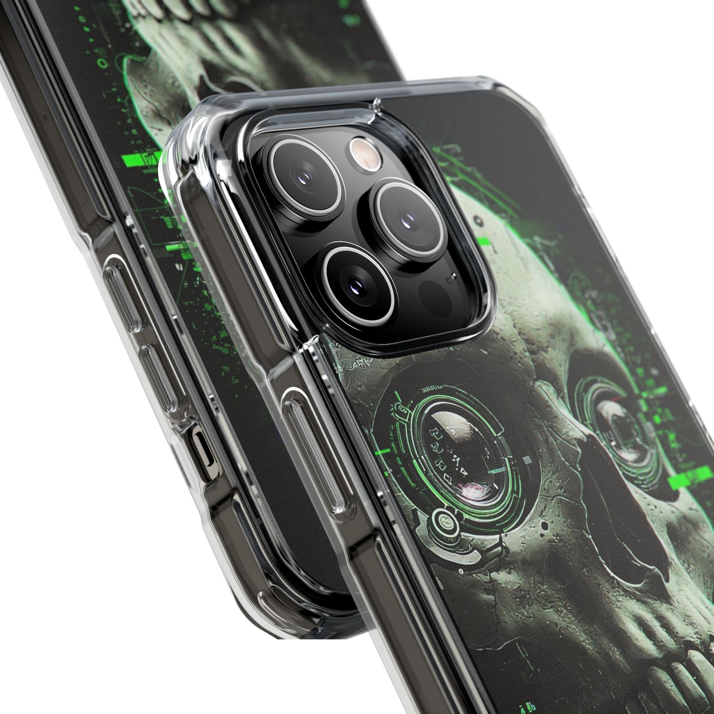 Gothic Skull Phone Case, Cyberpunk Design, Clear Impact Protection, Unique Gift for Him, Halloween Accessories, Tech Lover