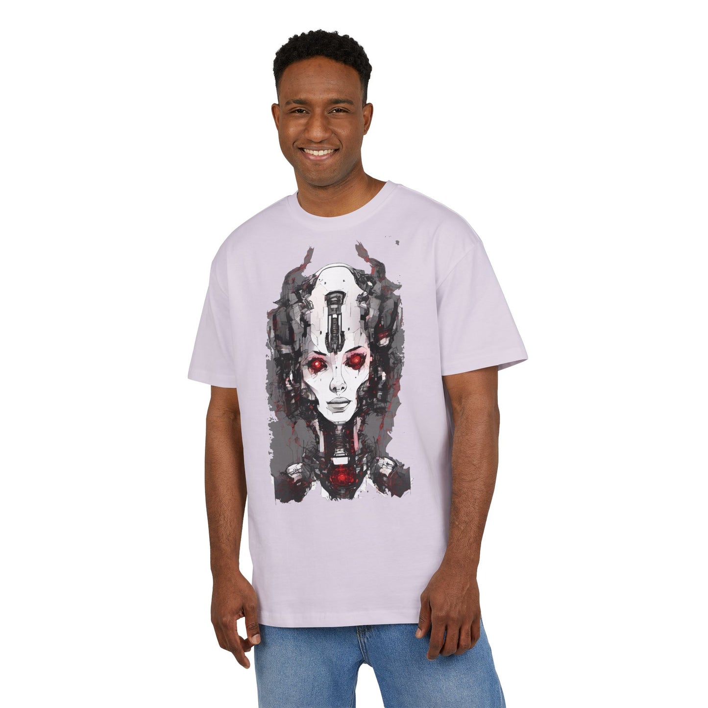 Futuristic Graphic Tee, Unique Oversized T-Shirt, Stylish Casual Wear, Perfect Gift for Art Lovers, Bold Design for Teens
