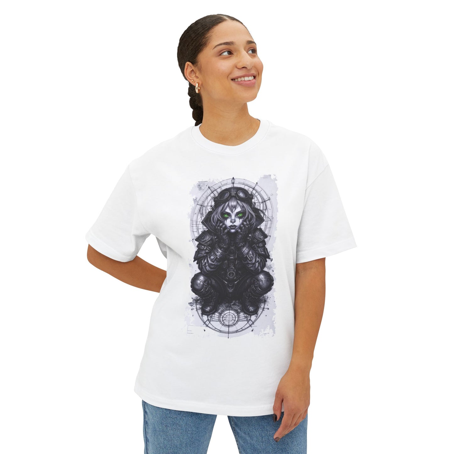 Gothic Graphic Unisex Boxy Tee - Oversized White T-Shirt for Alternative Fashion, Casual Wear, Gift for Festivals, Streetwear