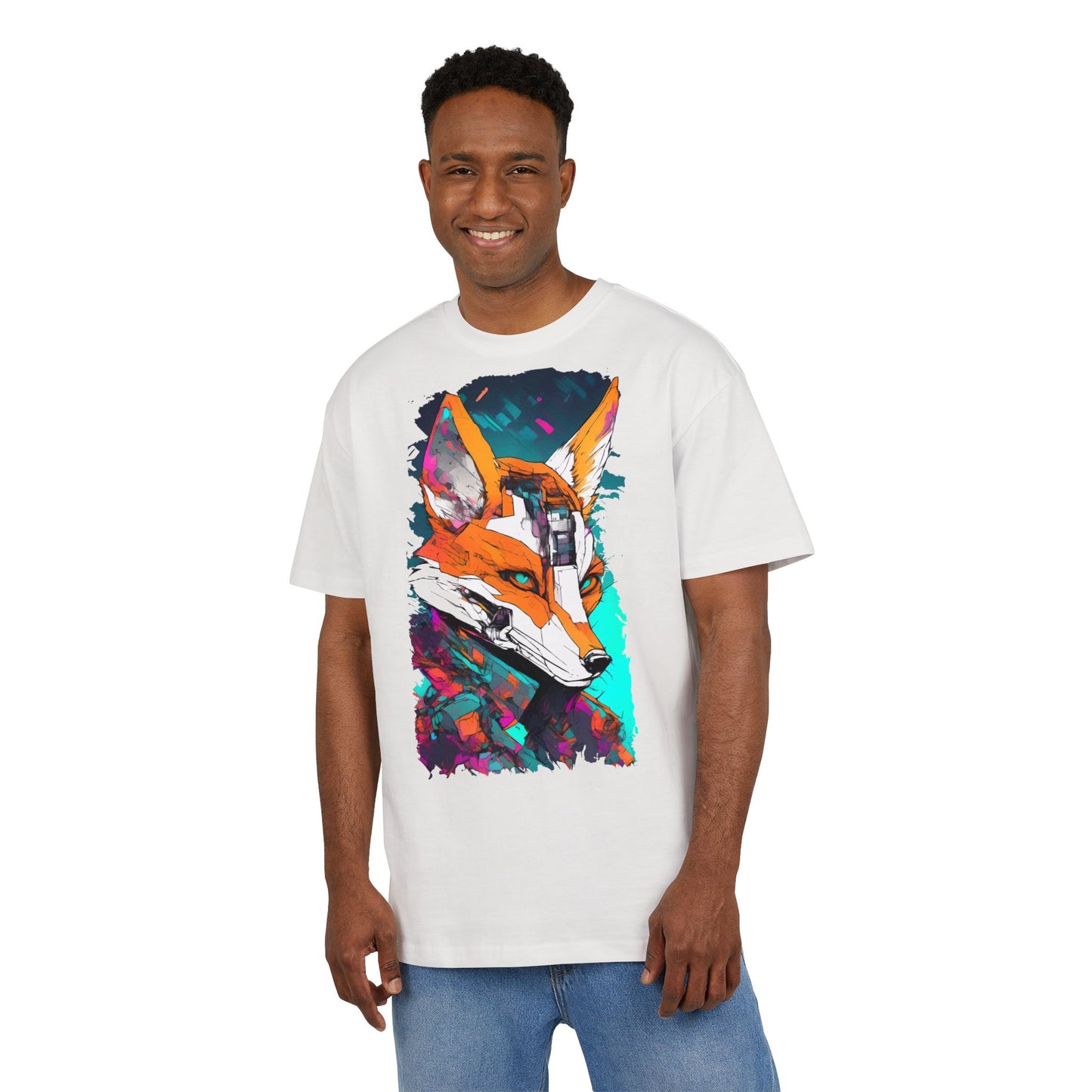 Futuristic Fox Design Unisex Oversize Tee, Graphic Tee, Cool T-Shirt, Unique Gift, Casual Wear