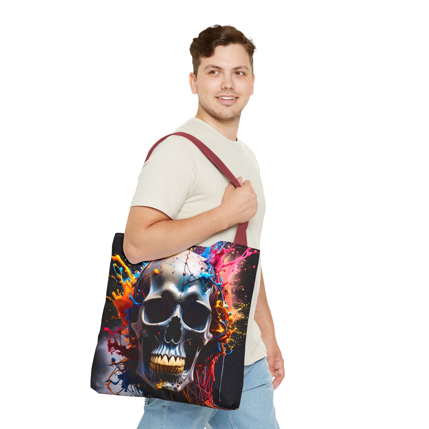 Vibrant Skull Tote Bag, Artistic Reusable Bag, Eco-Friendly Shopping Tote, Perfect Gift for Halloween, Gothic Style