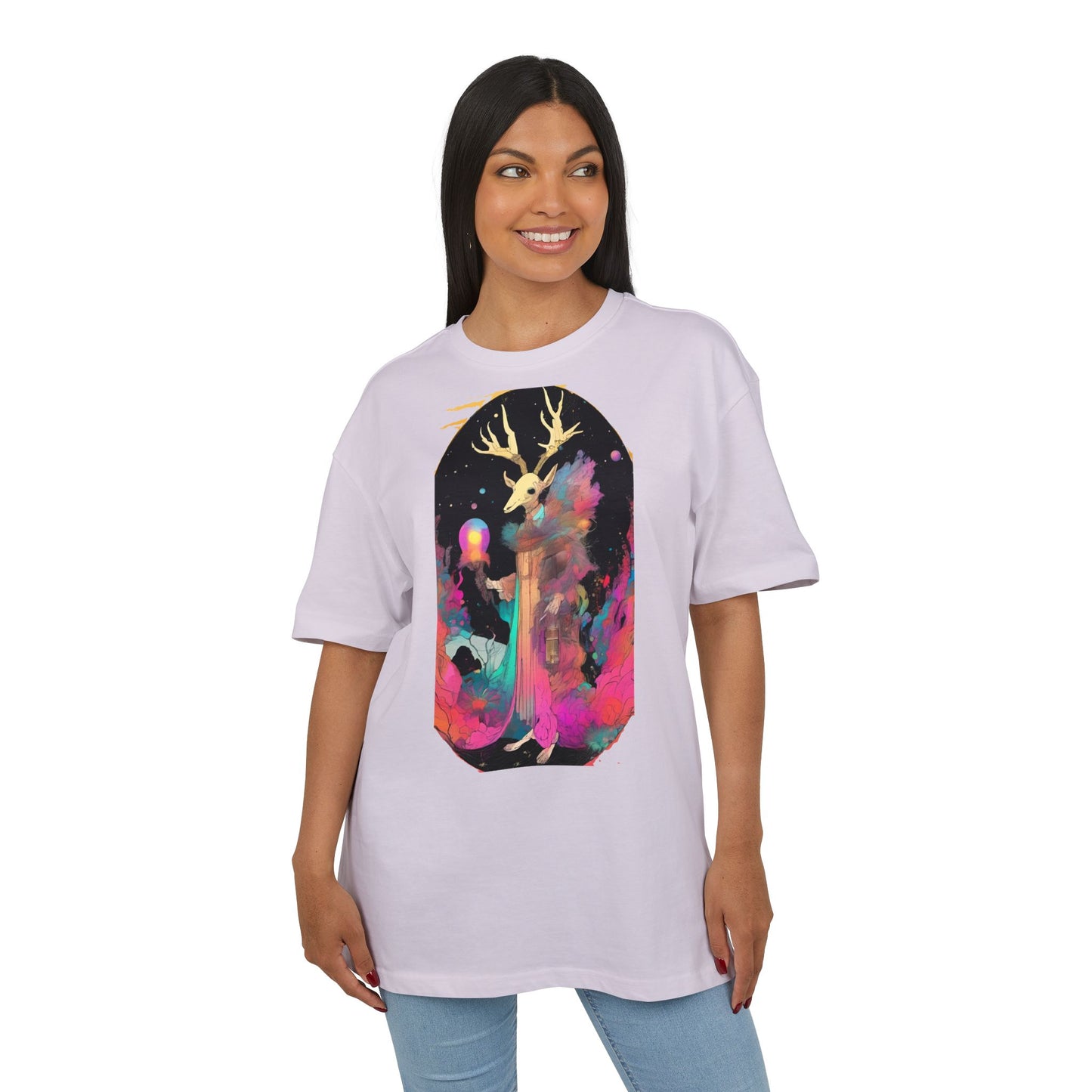 Cosmic Stag Unisex Oversize Tee | Bohemian Vibe T-Shirt, Fantasy Apparel, Unique Gift, Art-Inspired Fashion, Summer Style