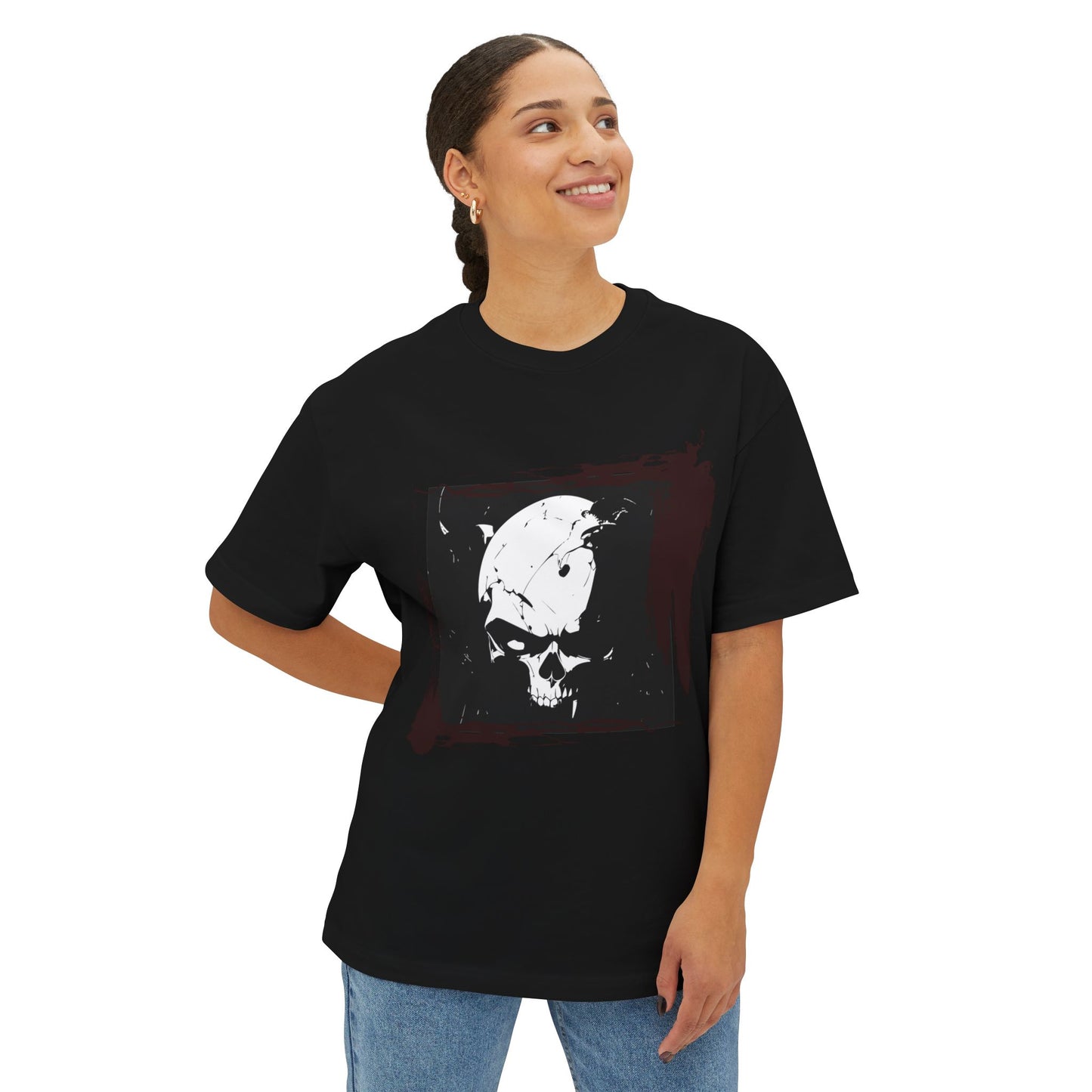 Edgy Skull Graphic Tee | Unisex Oversized Boxy Tee for Casual Wear, Halloween, Street Style, Gift for Him/Her, Unique Fashion