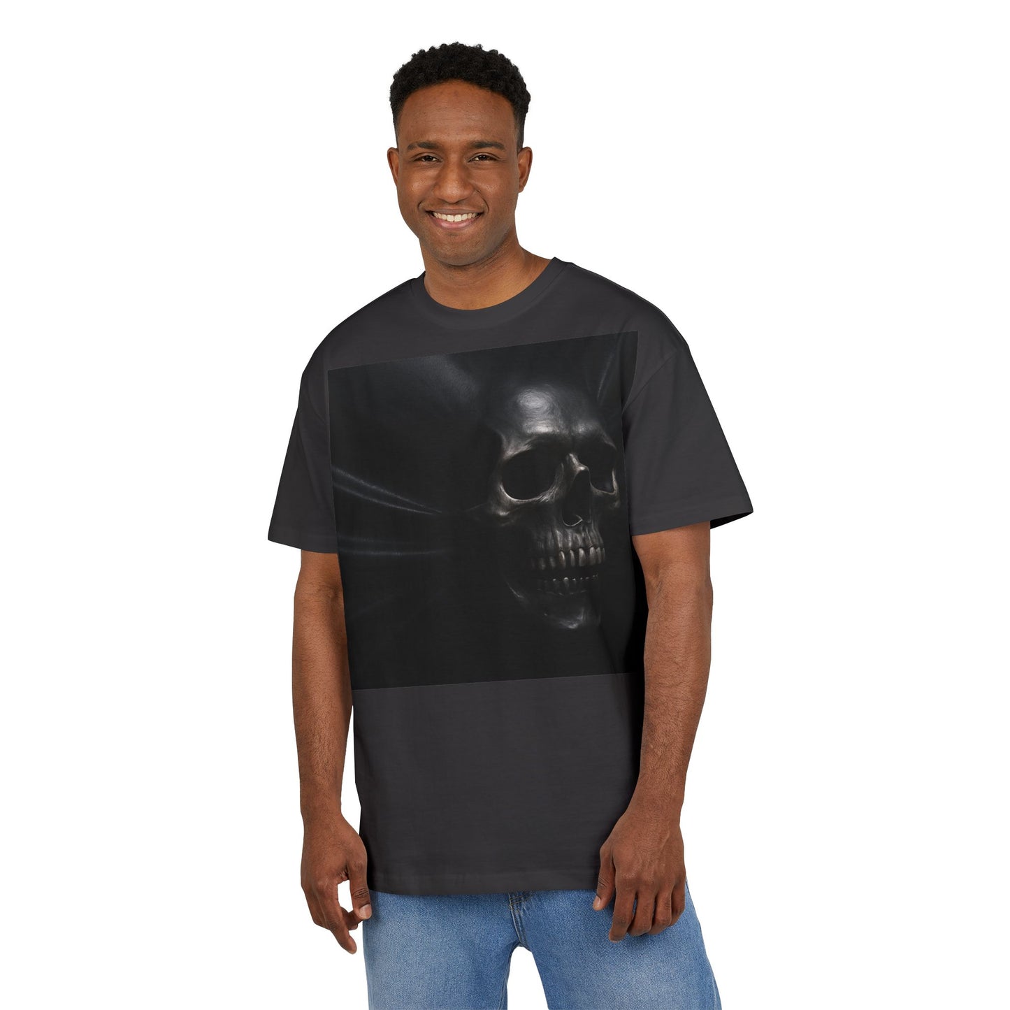 Skull Graphic Oversized Tee - Unisex Heavy Tee for Casual Wear, Street Style, Halloween Attire, Gift for Friends, Unique Art Tee
