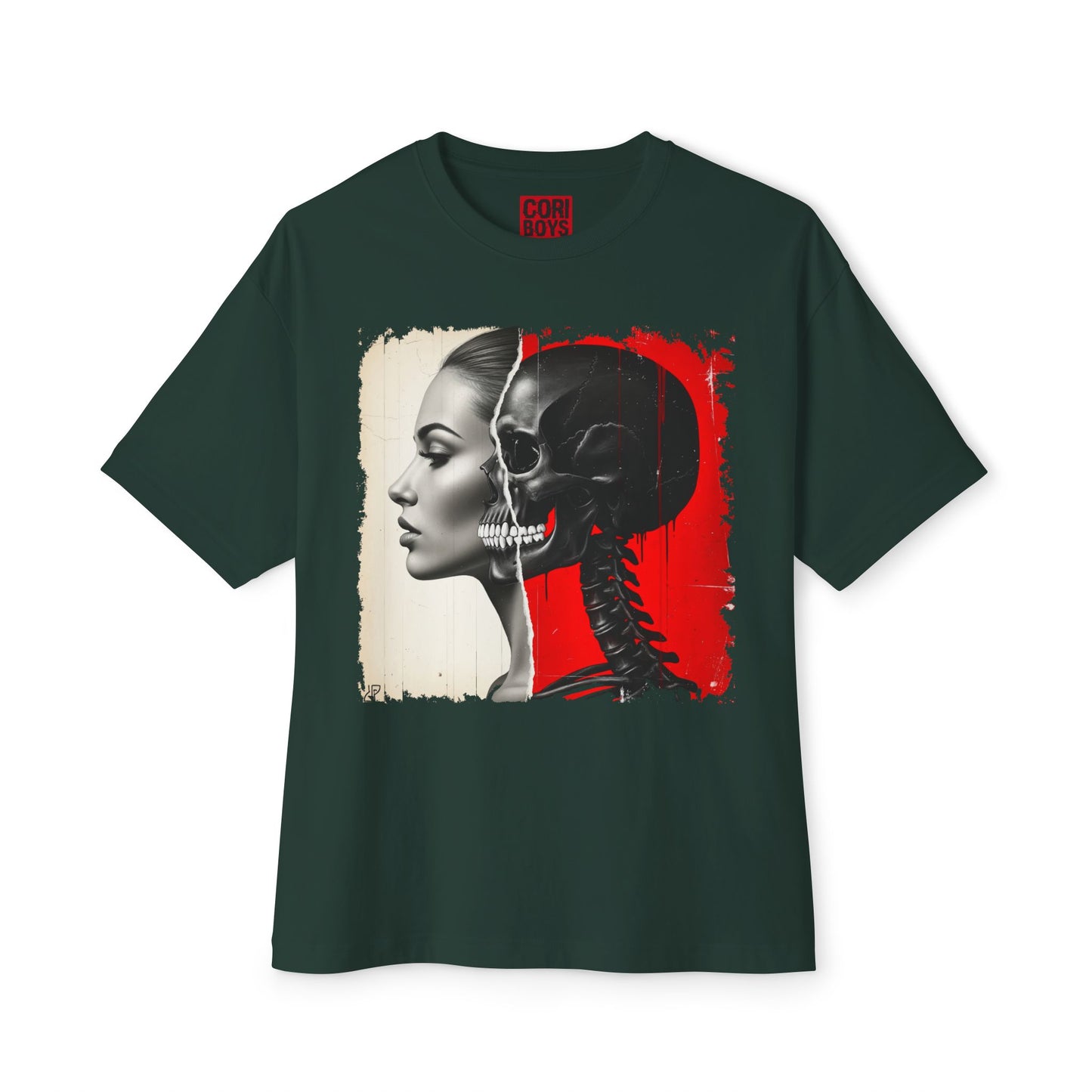 Artistic Unisex Oversized Tee - Skeleton & Profile Design, Graphic Tee for Casual Style, Unique Gift for Art Lovers, Streetwear